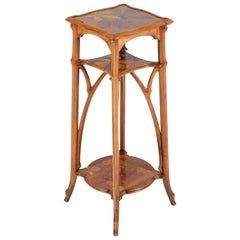French Walnut Art Nouveau Three-Tier Pedestal Table by Emile Gallé, 1900s