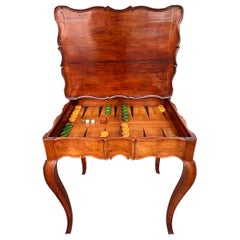 French Walnut Backgammon Game Table with Orig. Bakelite and Dice Pieces, C. 1780