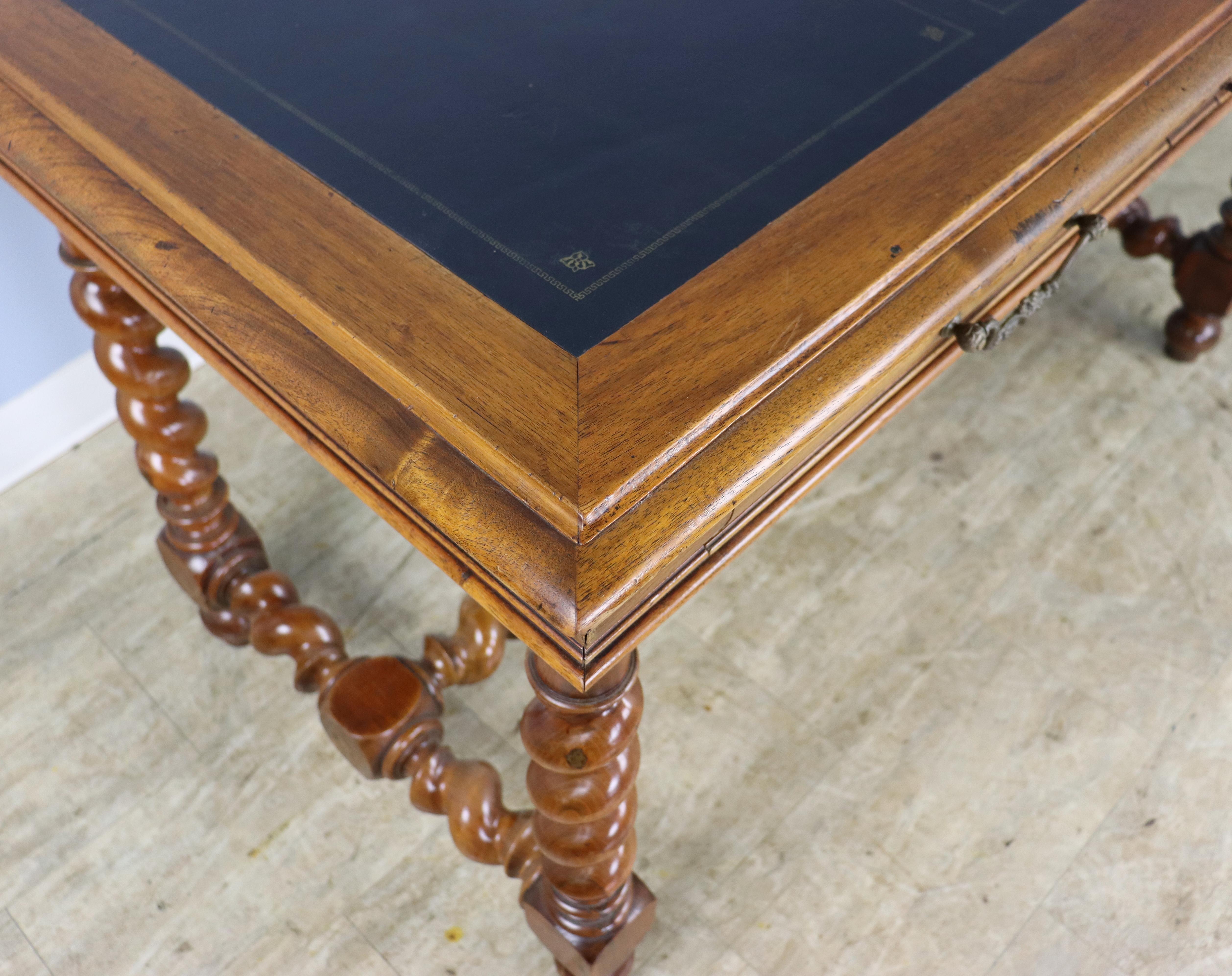 French Walnut Barley Twist Desk with Leather Top For Sale 7