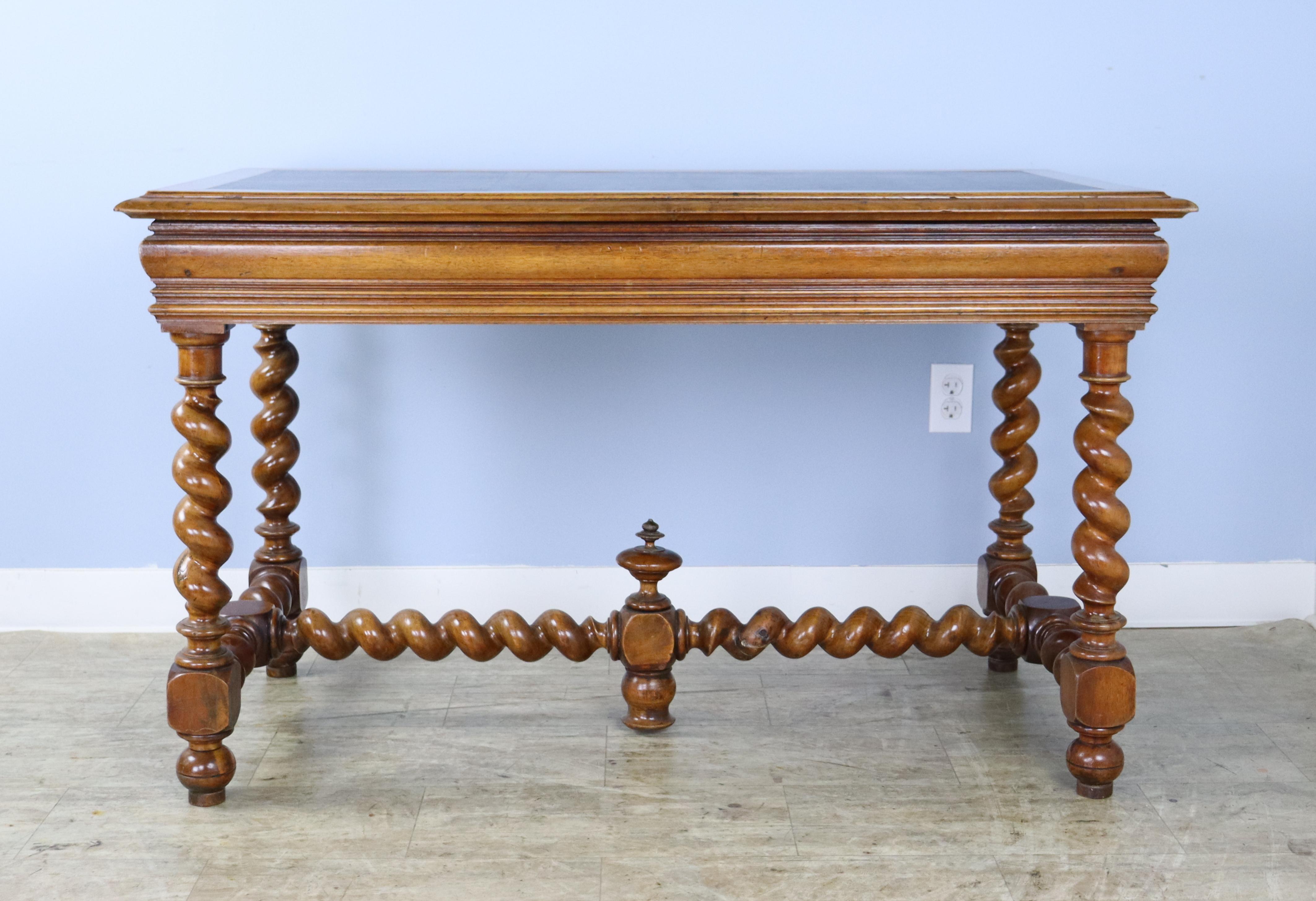 French Walnut Barley Twist Desk with Leather Top For Sale 2