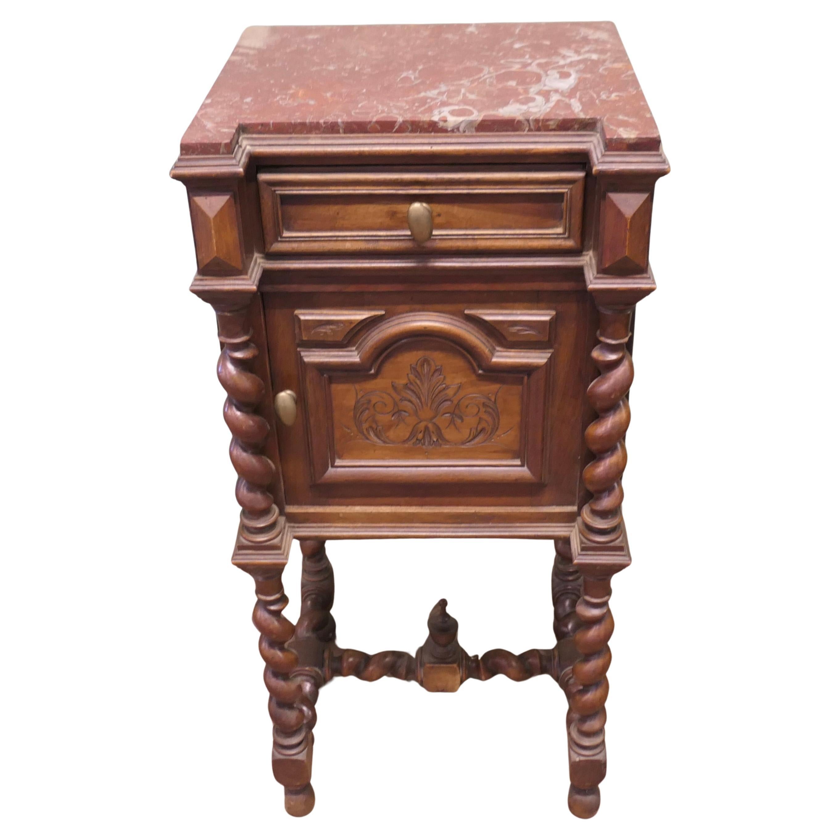 Table de nuit ou meuble d'appoint en noyer français Barley Twist en vente