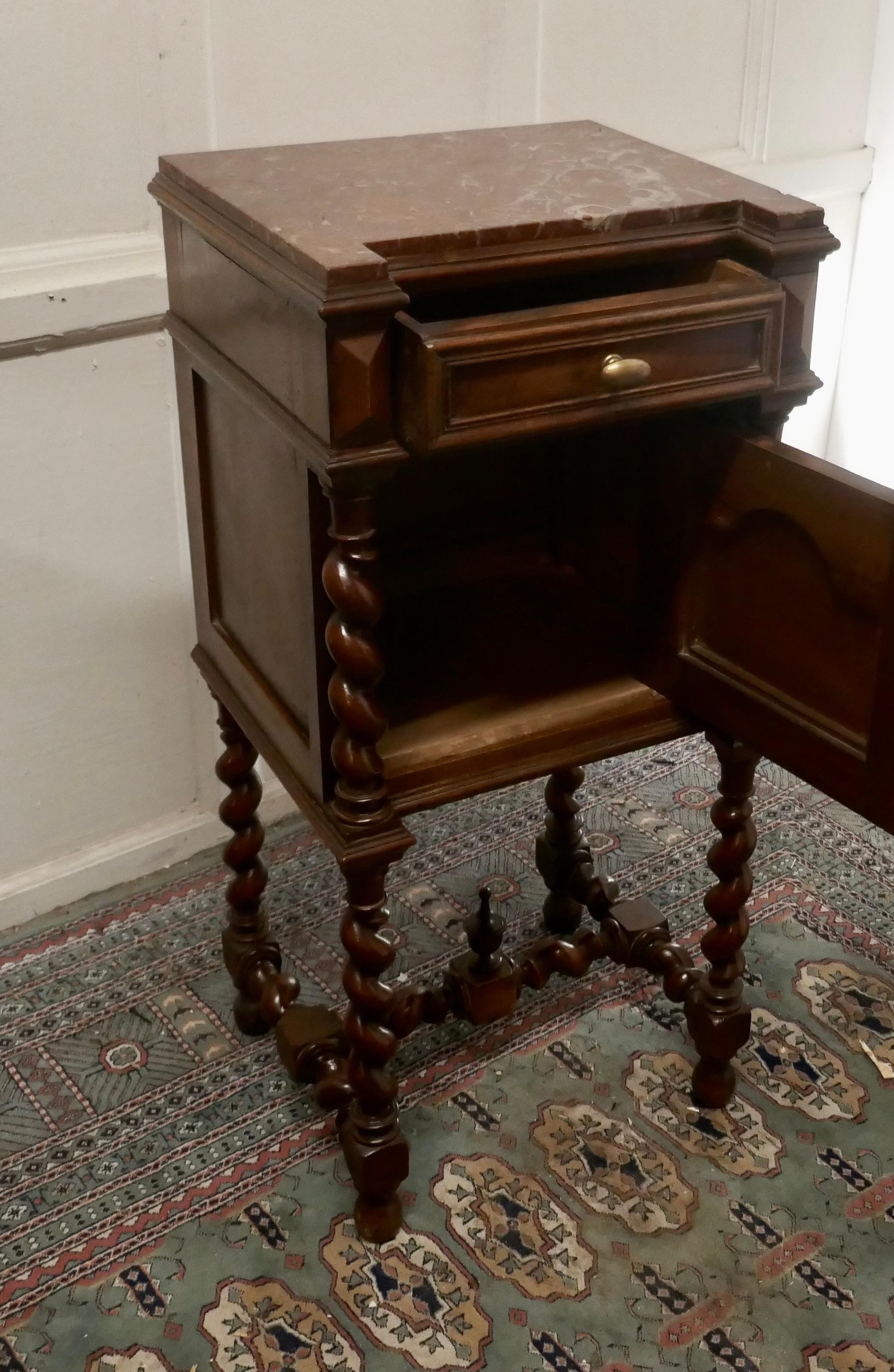 19th Century French Walnut Barleytwist Night Table or Side Cupboard For Sale