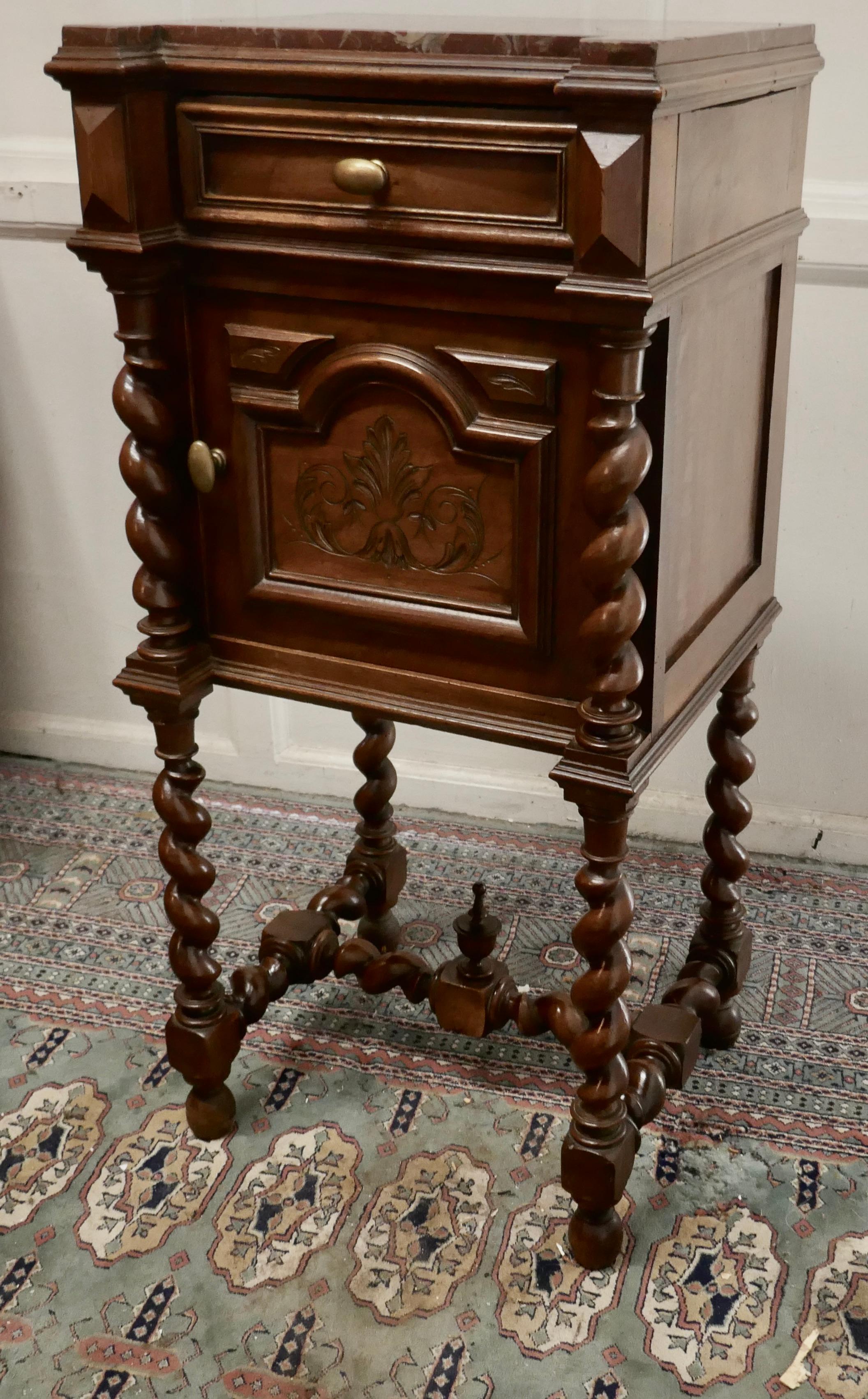 French Walnut Barleytwist Night Table or Side Cupboard For Sale 1