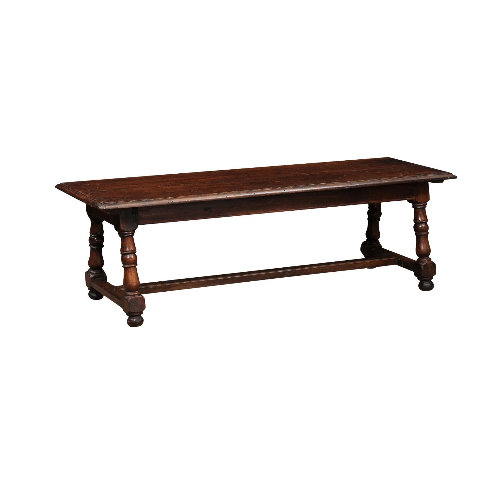 French Walnut Bench / Coffee Table with Turned Legs & H Form Stretcher, 19th Century
