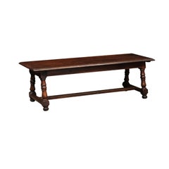 French Walnut Bench / Coffee Table with Turned Legs & H Form Stretcher