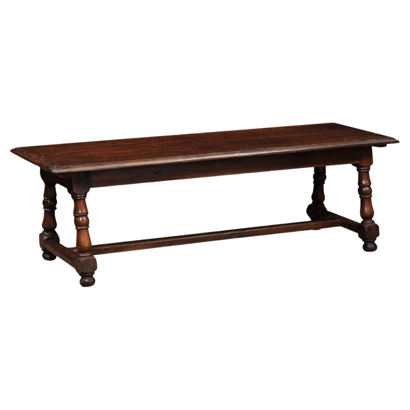  French Walnut Bench / Coffee Table with Turned Legs & H Form Stretcher