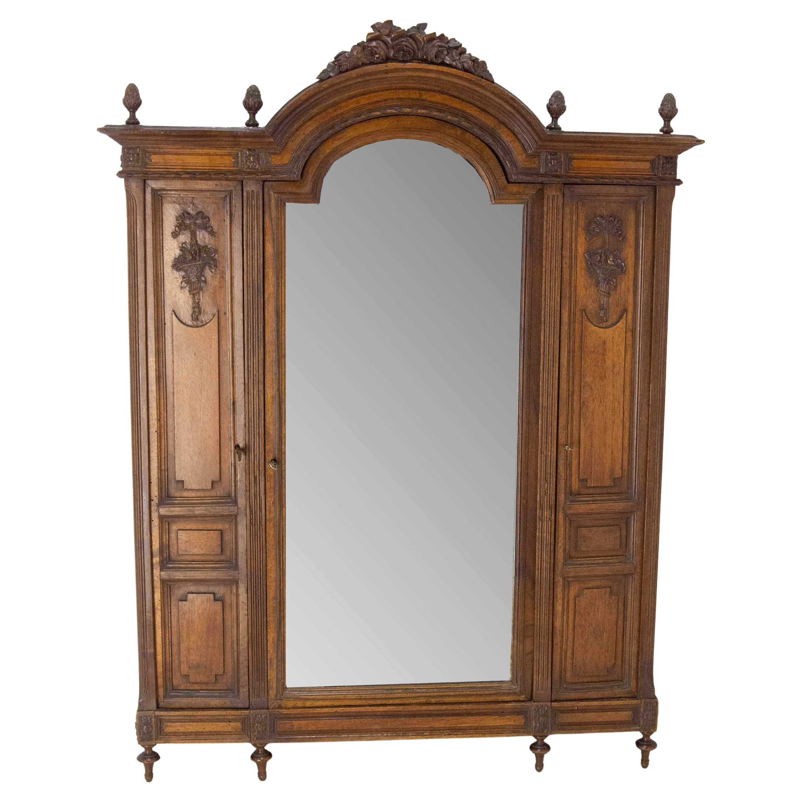 French Walnut & Beveled Mirror Little Armoire Chef-d'Oeuvre, circa 1900