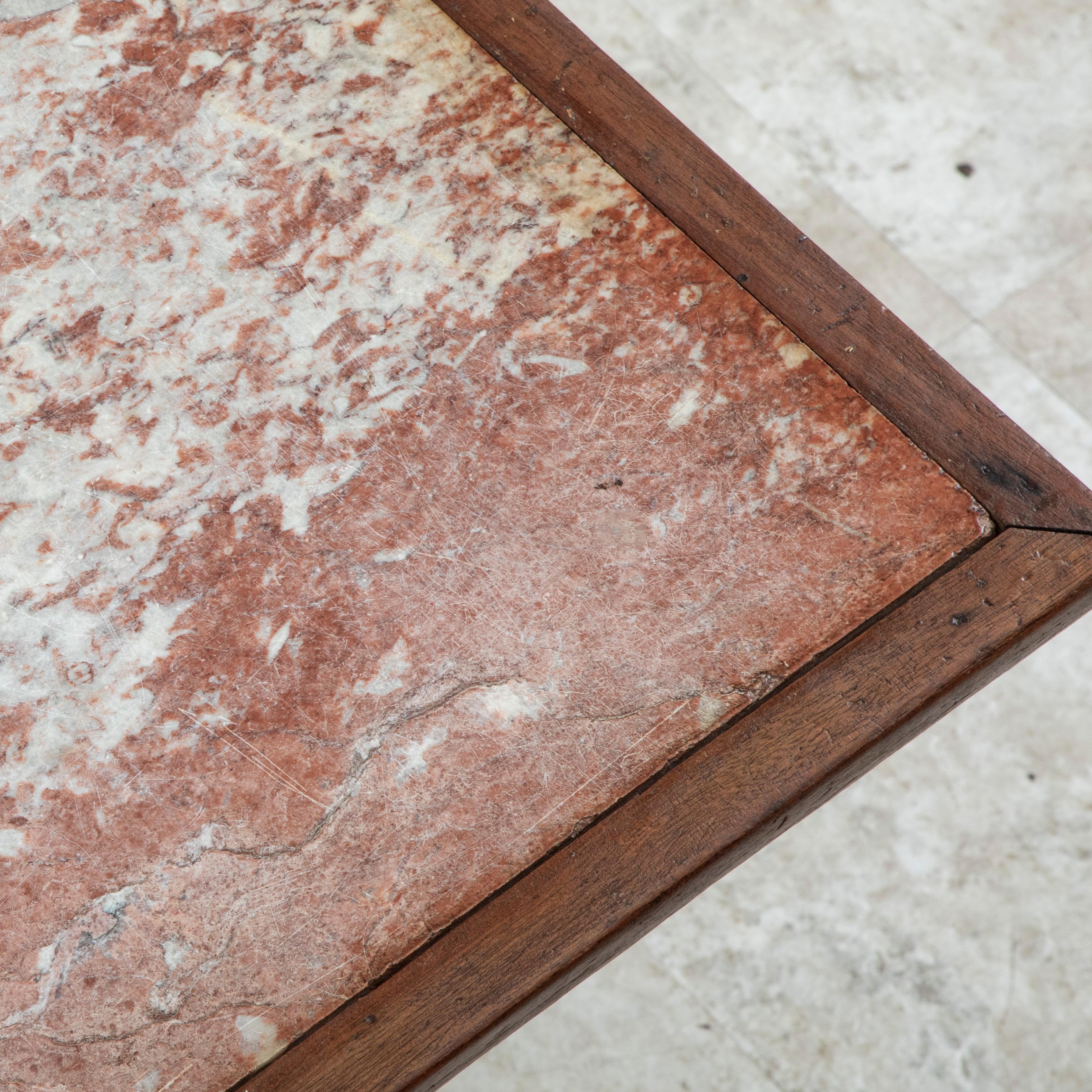 French Walnut Bistro Table or Cafe Table with Marble Top and Brass, C. 1900 For Sale 6
