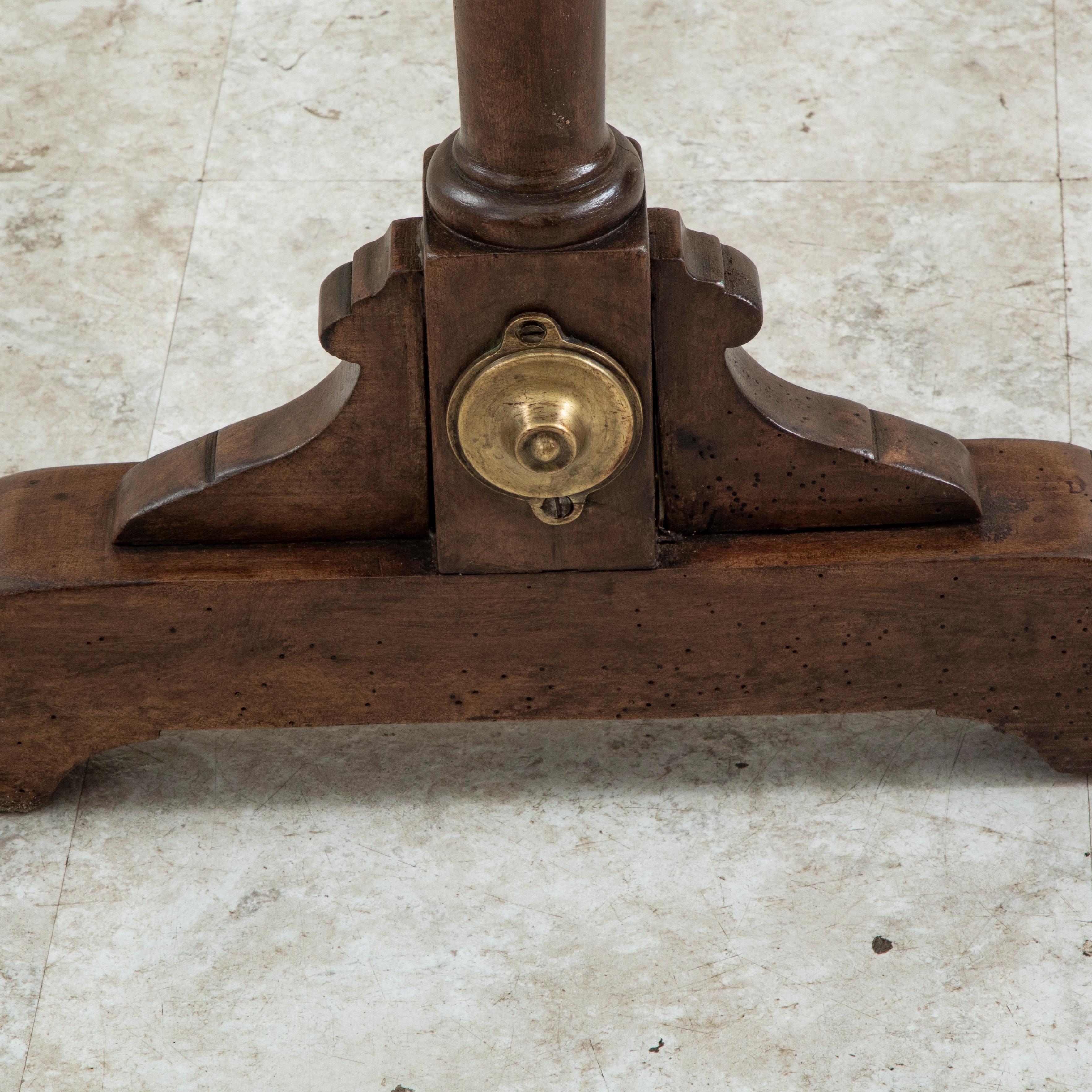 French Walnut Bistro Table or Cafe Table with Marble Top and Brass, C. 1900 For Sale 9