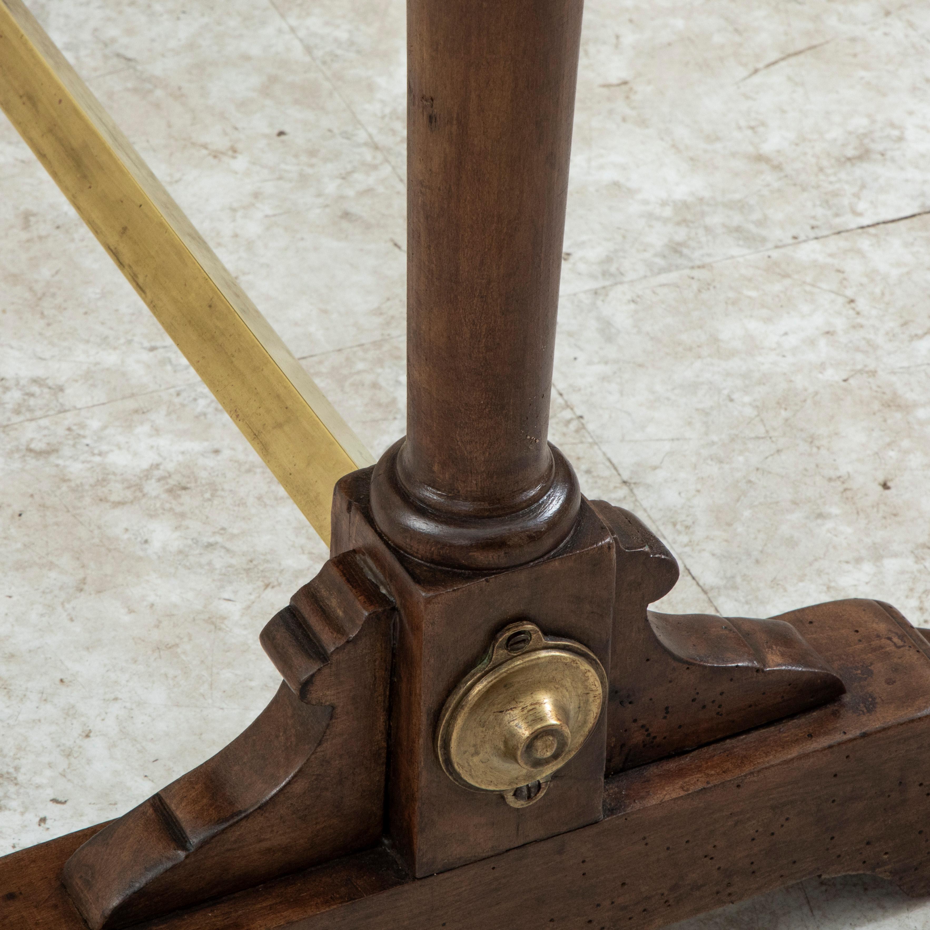 French Walnut Bistro Table or Cafe Table with Marble Top and Brass, C. 1900 For Sale 11