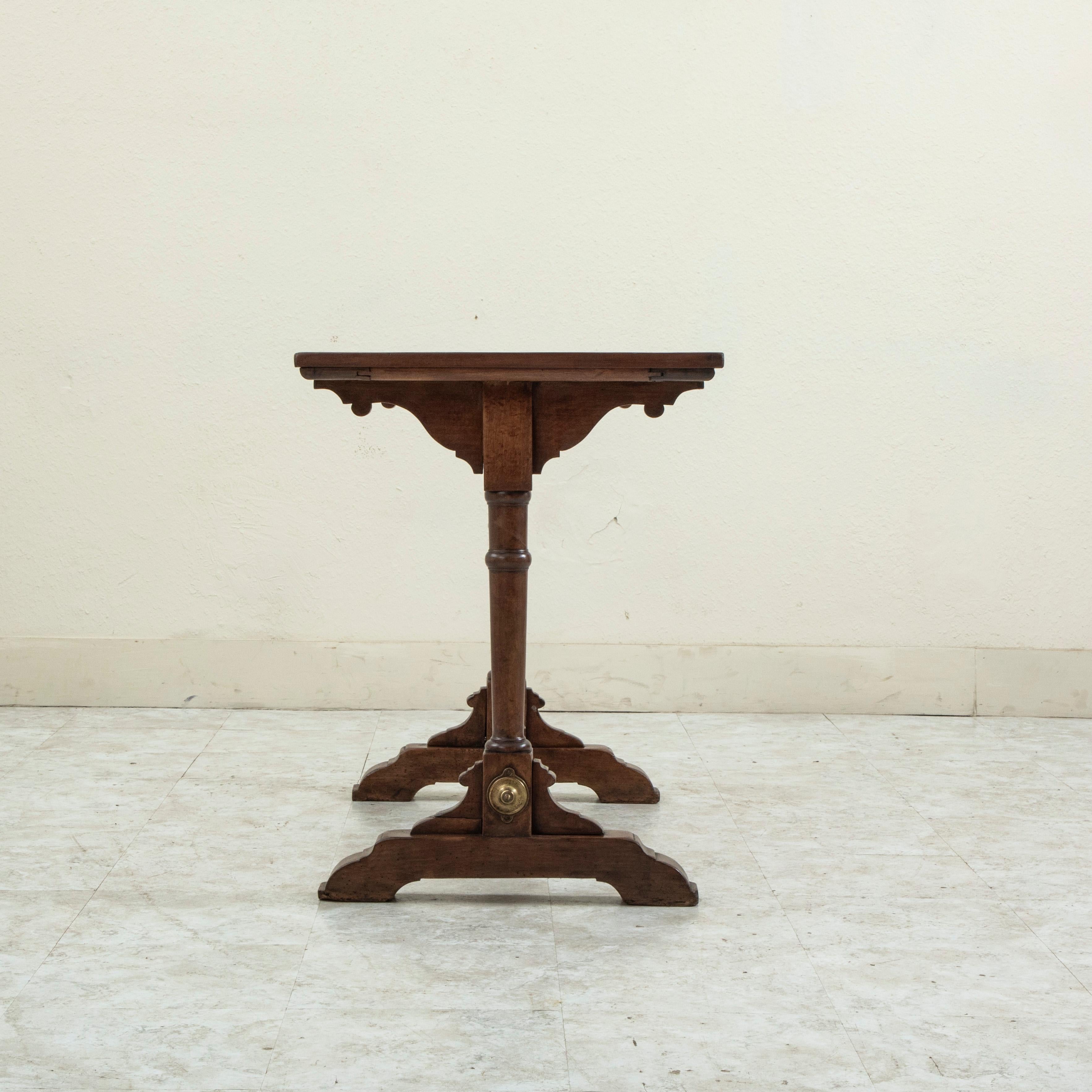 Early 20th Century French Walnut Bistro Table or Cafe Table with Marble Top and Brass, C. 1900 For Sale