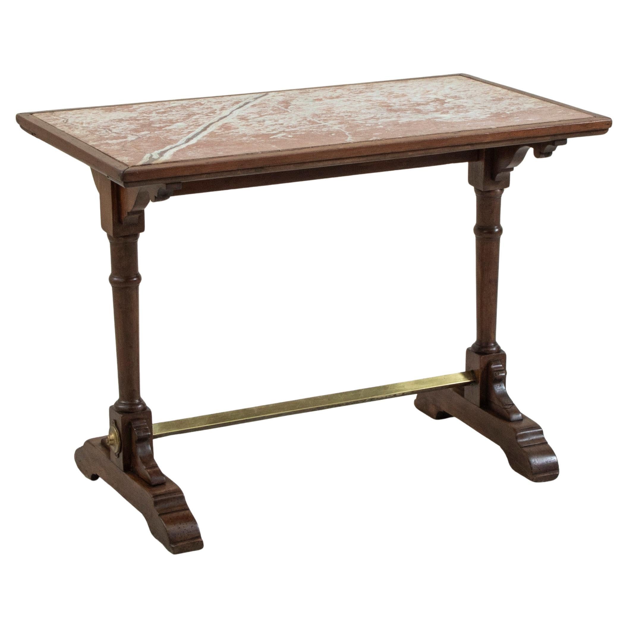 Tavolo da bistrot o da caffè in legno di noce francese con piano in marmo e ottone, C.C.