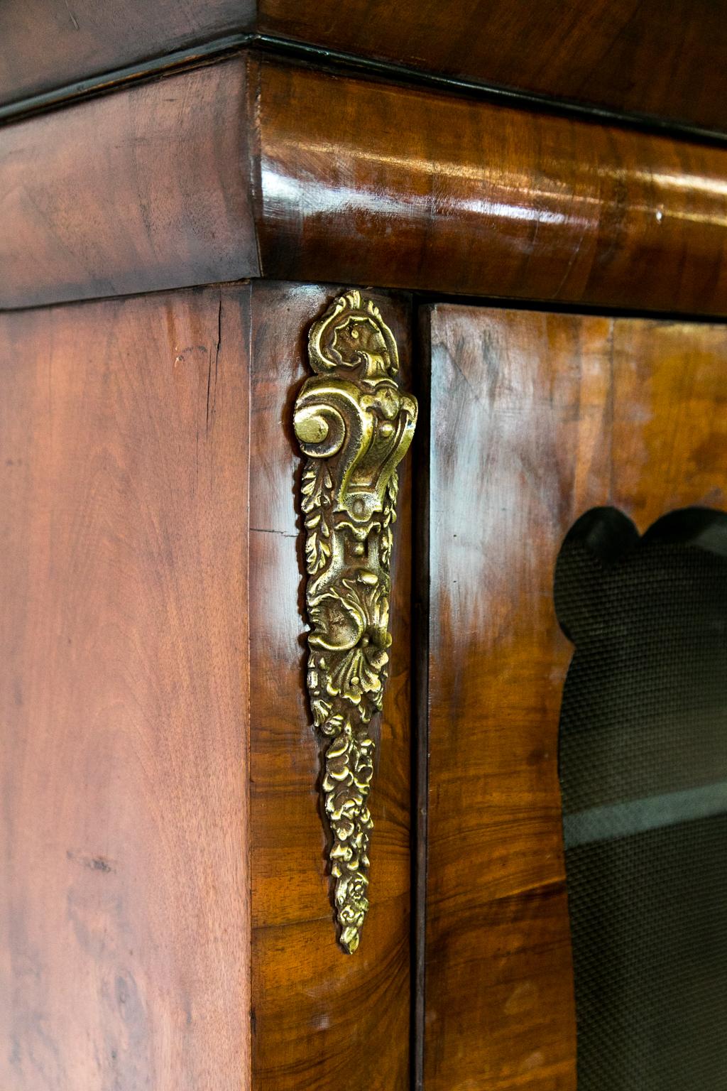 Brass French Walnut Bookcase For Sale