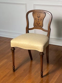 French Walnut Boudoir, Vanity Chair with Floral Inlay, c. 1900s