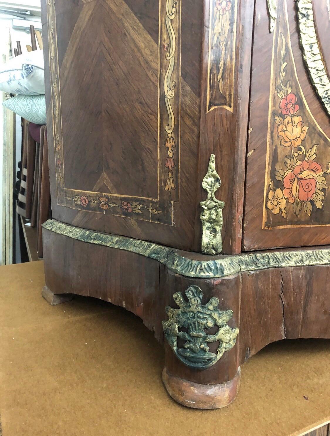 Late 19th Century French Walnut Burl Veneer and Inlaid Height Cabinet