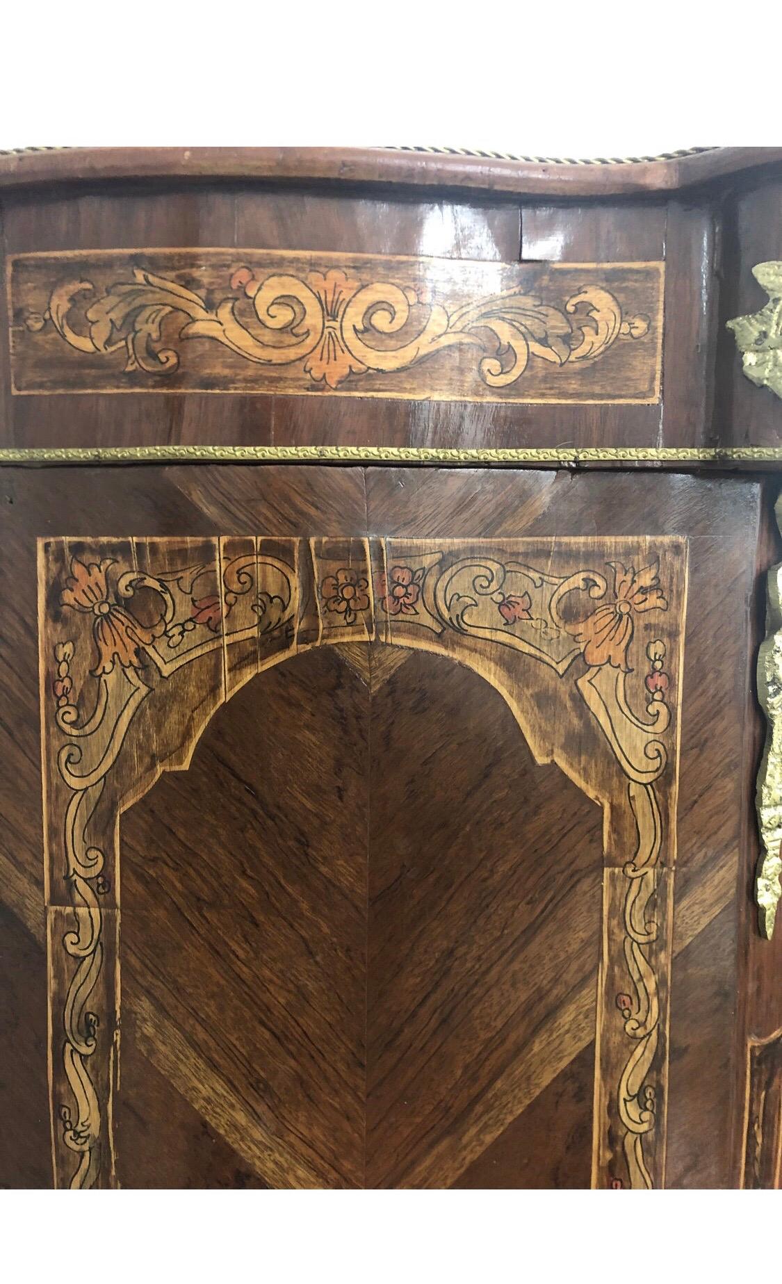 Brass French Walnut Burl Veneer and Inlaid Height Cabinet