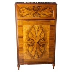 French Walnut Burr Desk Cabinet Marble Top Meuble de Métier Art Déco circa 1920