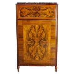 Antique French Walnut Burr Desk Cabinet Marble Top Meuble de Métier Art Déco circa 1920