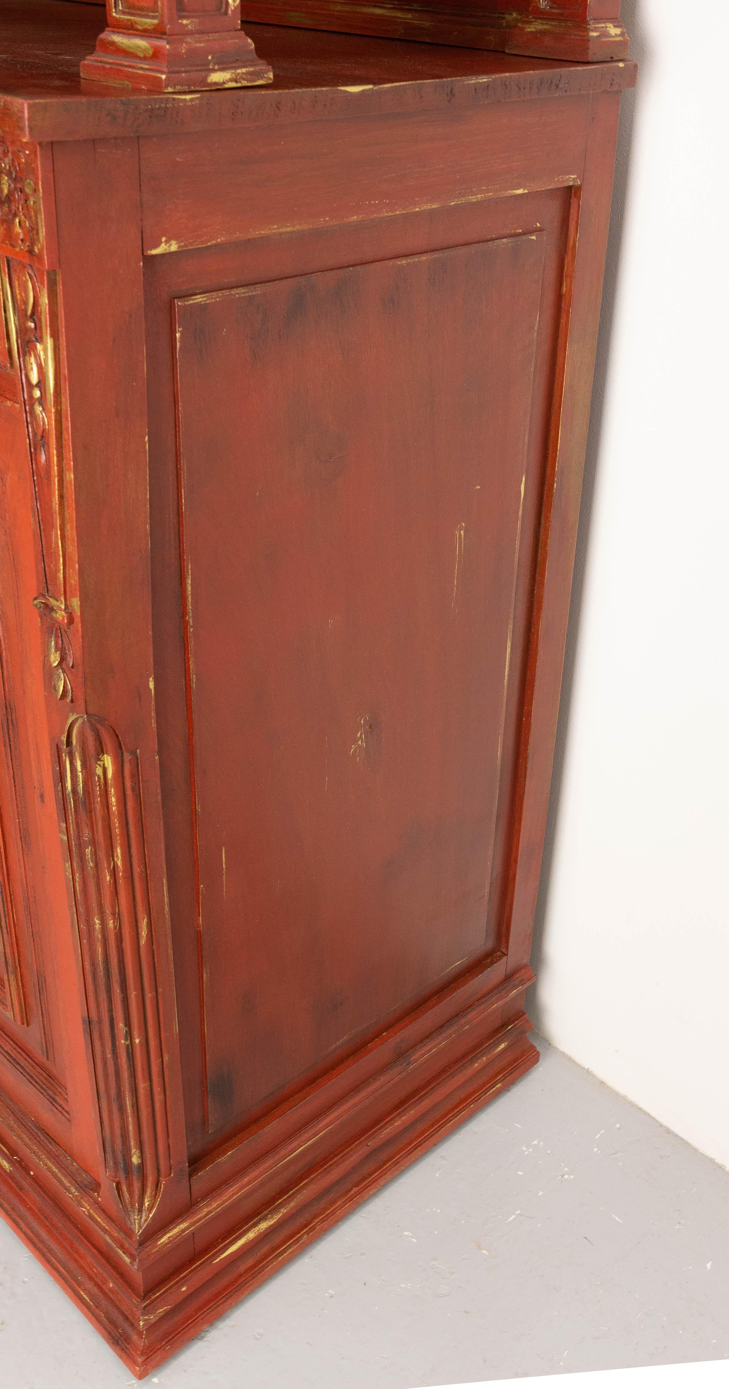 Brass French Walnut Cabinet Deux Corps Buffet Red and Gold Patinated, circa 1920 For Sale