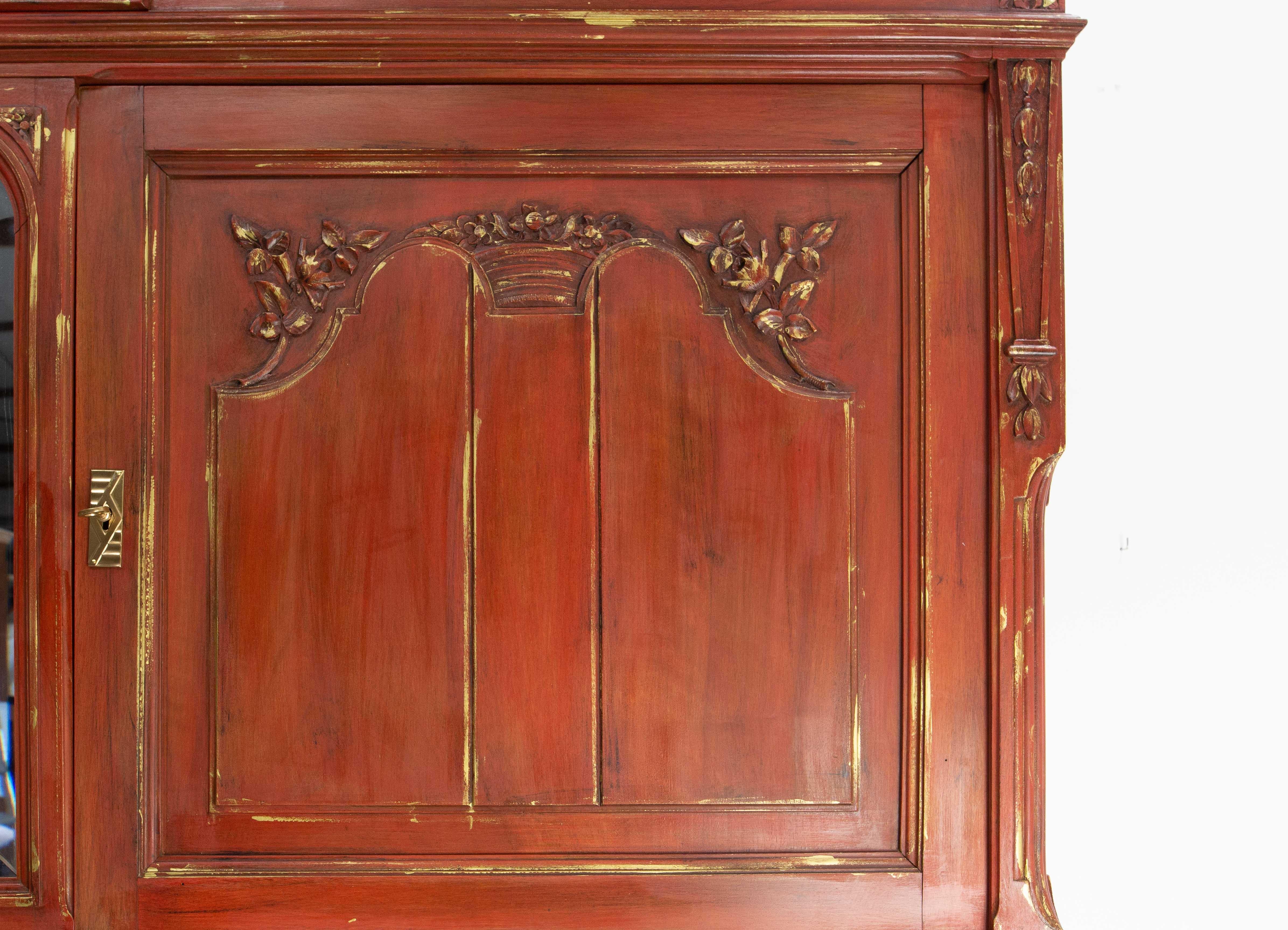 French Walnut Cabinet Deux Corps Buffet Red and Gold Patinated, circa 1920 For Sale 1