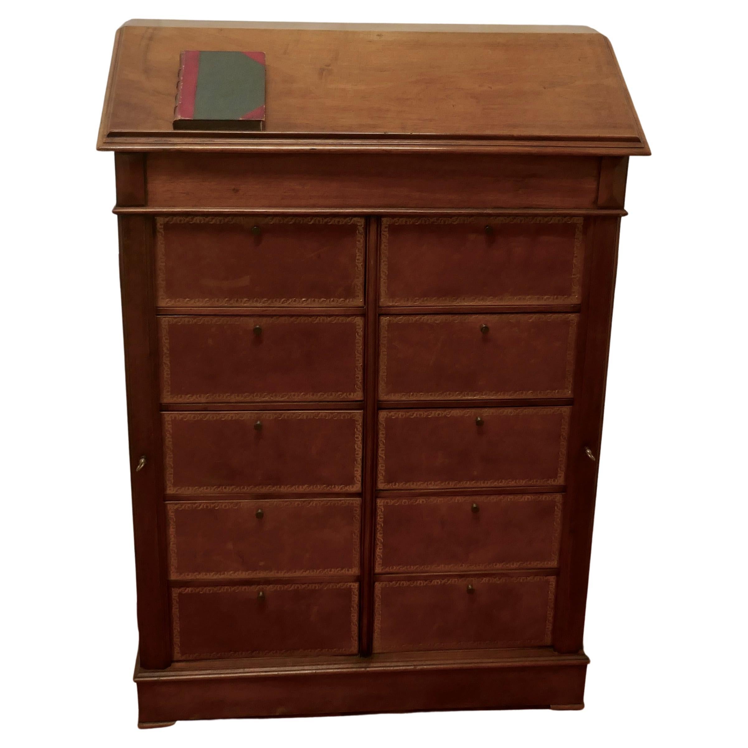 French Walnut Cartonniere Wellington Chest Filing Cabinet, Reception Greeter For Sale