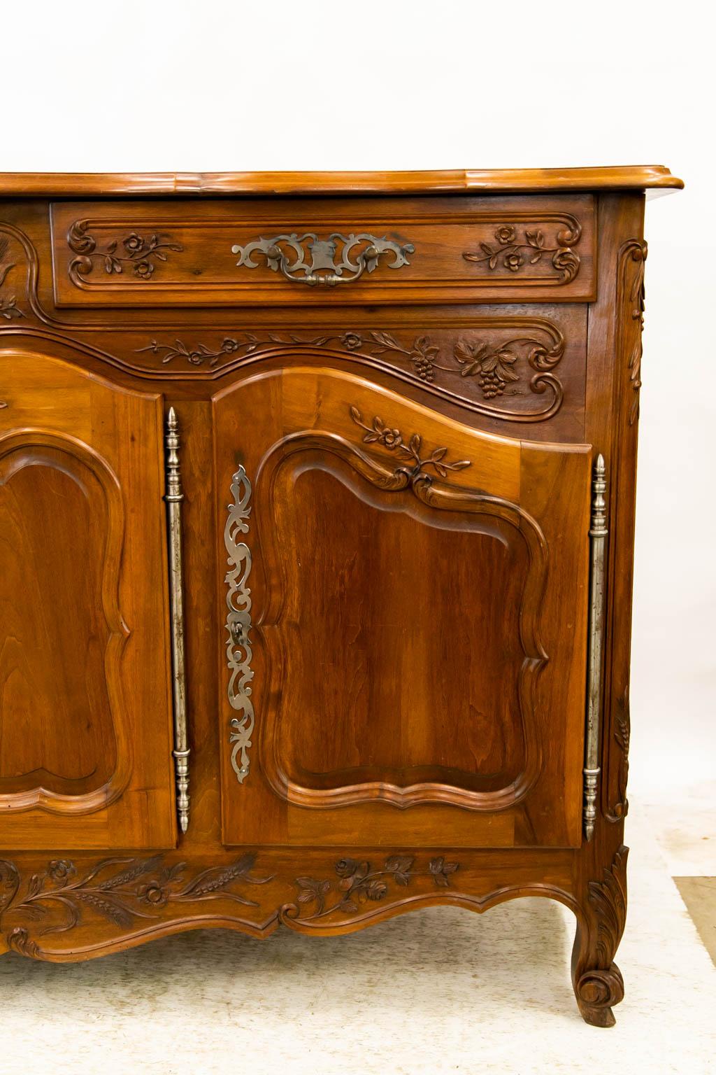 Hand-Carved French Walnut Carved Buffet For Sale