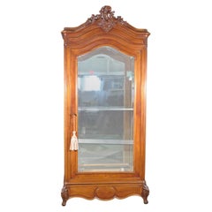 French Walnut Carved Louis XV Mirrored Back and Lighted Vitrine China Cabinet