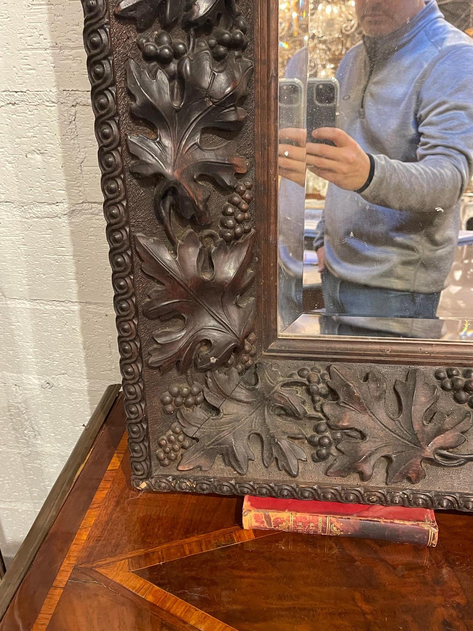 Late 19th Century French Walnut Carved Mirror