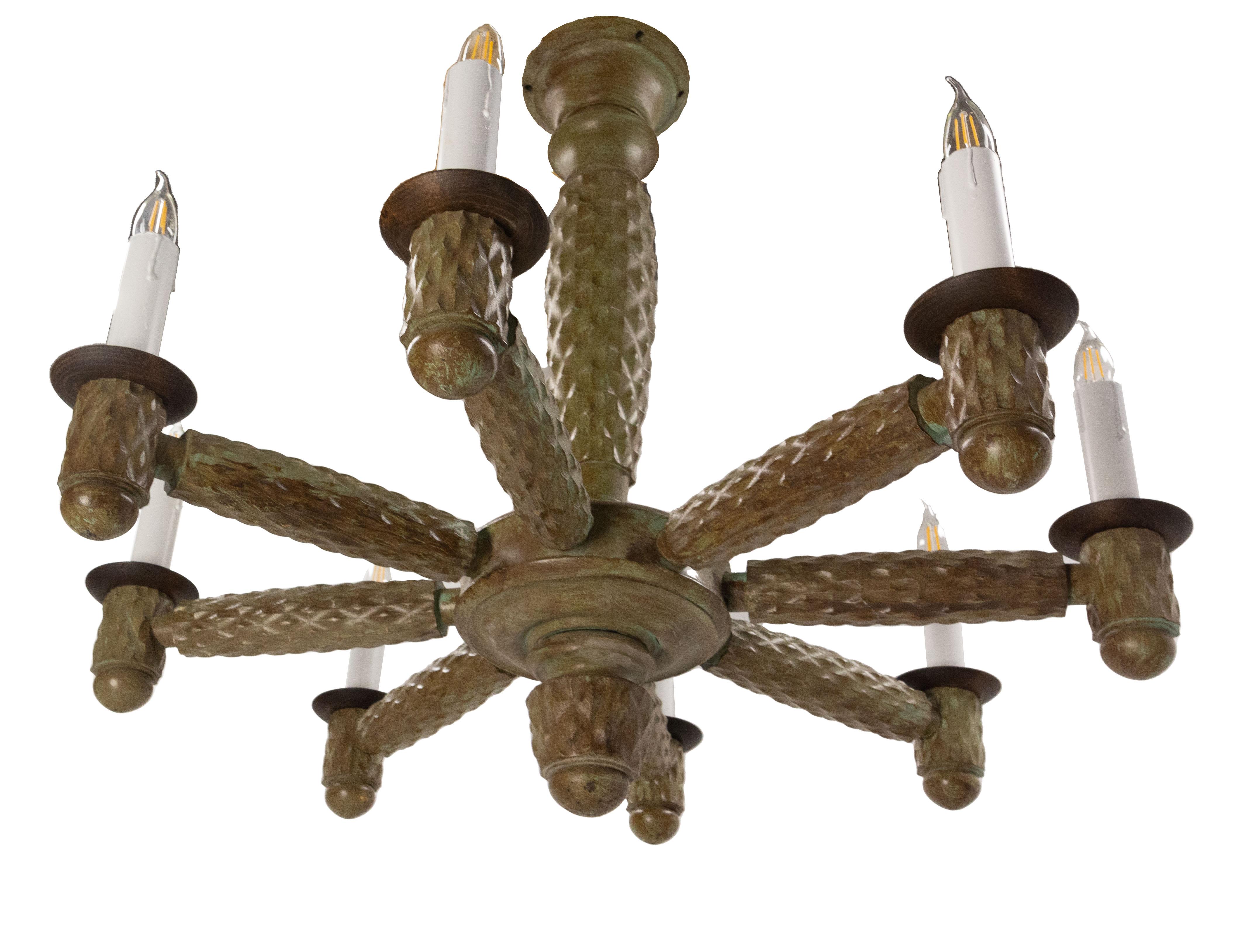 French  Walnut, Chrome and Glass Ceiling Lustre Eight Lamps, circa 1960 For Sale 5