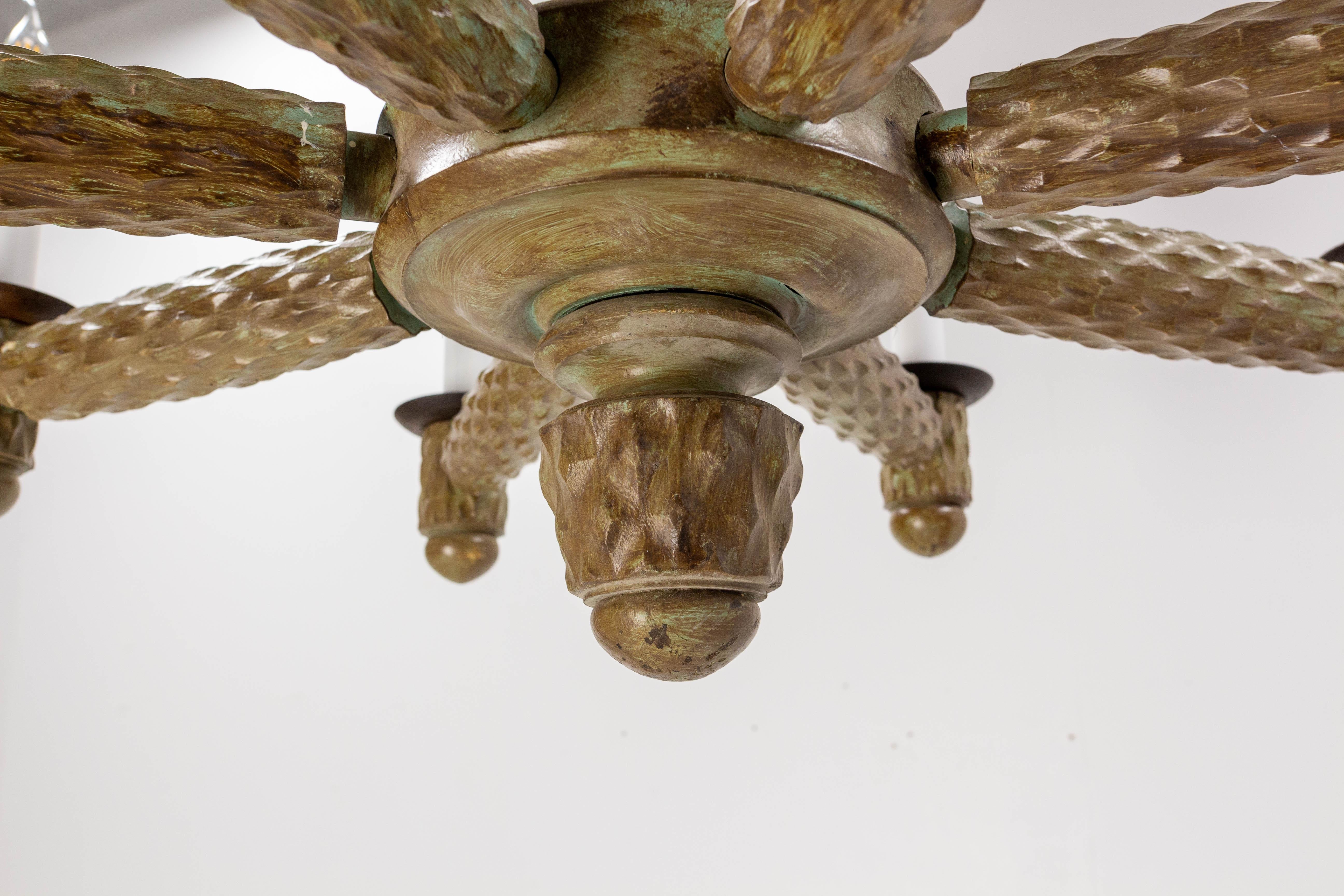 French  Walnut, Chrome and Glass Ceiling Lustre Eight Lamps, circa 1960 For Sale 8