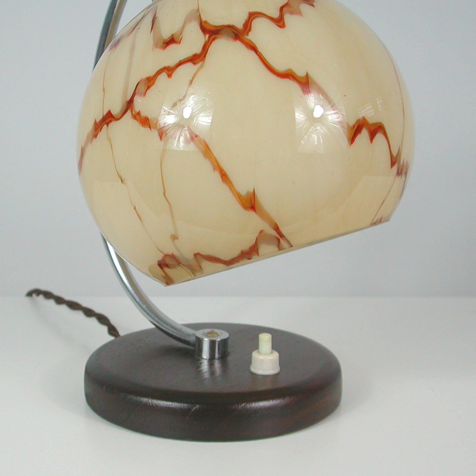 French Walnut, Chrome and Opaline Glas Table Lamp, 1930s For Sale 3
