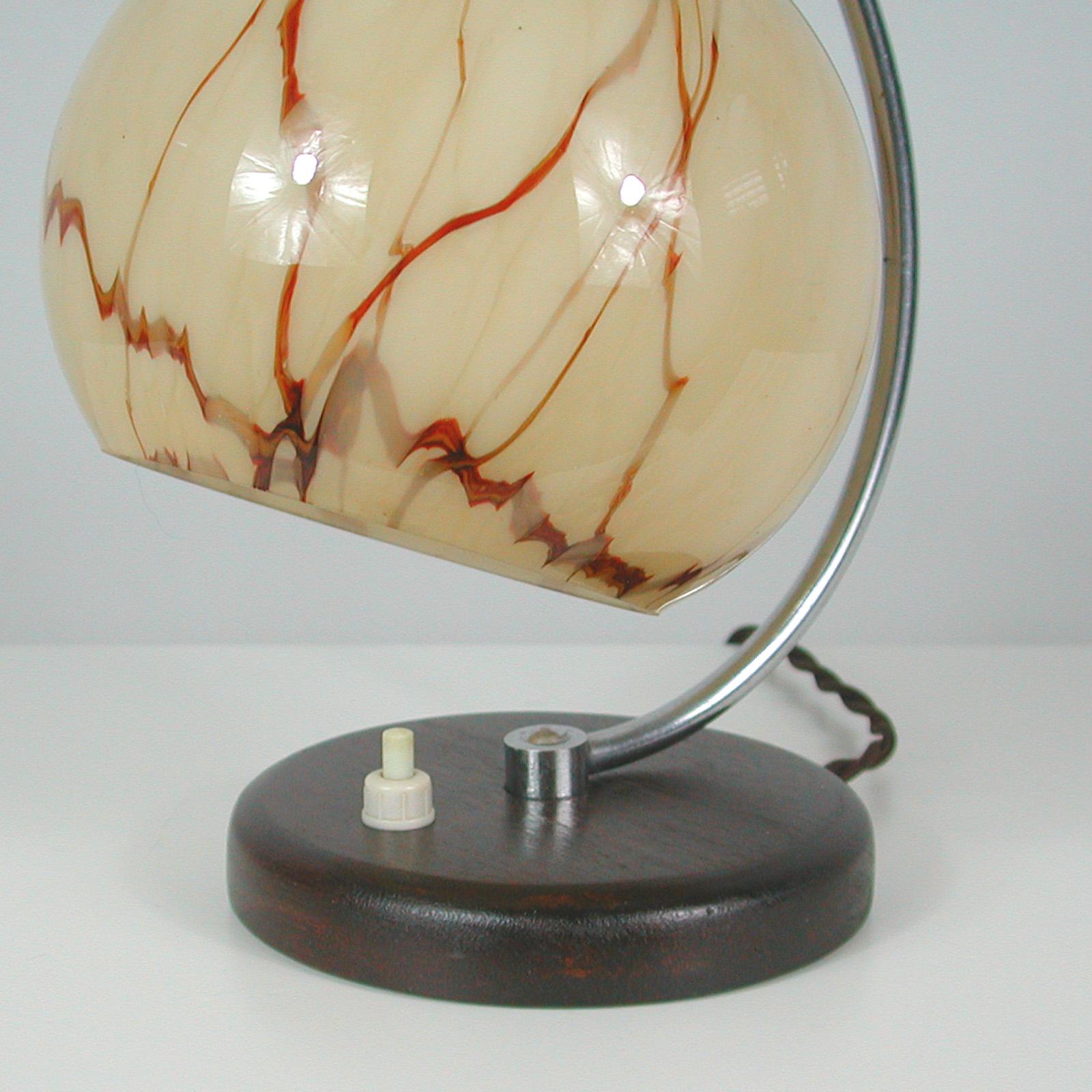 French Walnut, Chrome and Opaline Glas Table Lamp, 1930s For Sale 4
