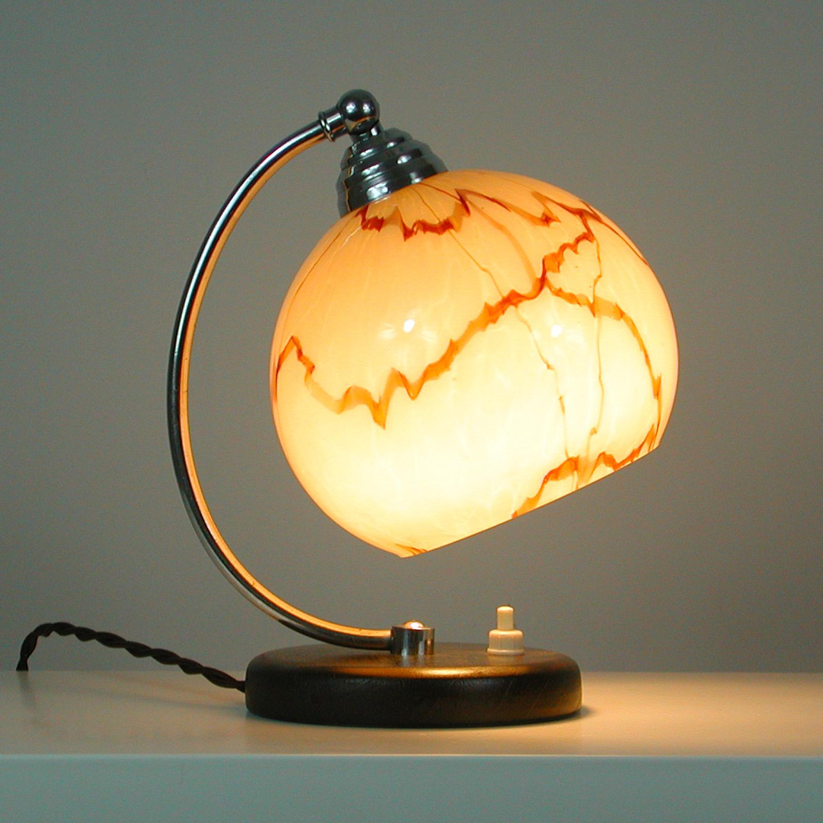 Art Deco French Walnut, Chrome and Opaline Glas Table Lamp, 1930s For Sale