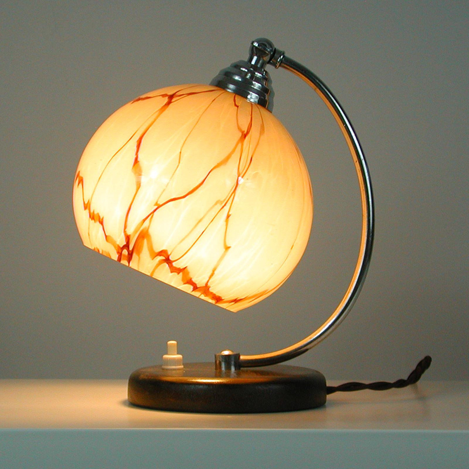 Mid-20th Century French Walnut, Chrome and Opaline Glas Table Lamp, 1930s For Sale