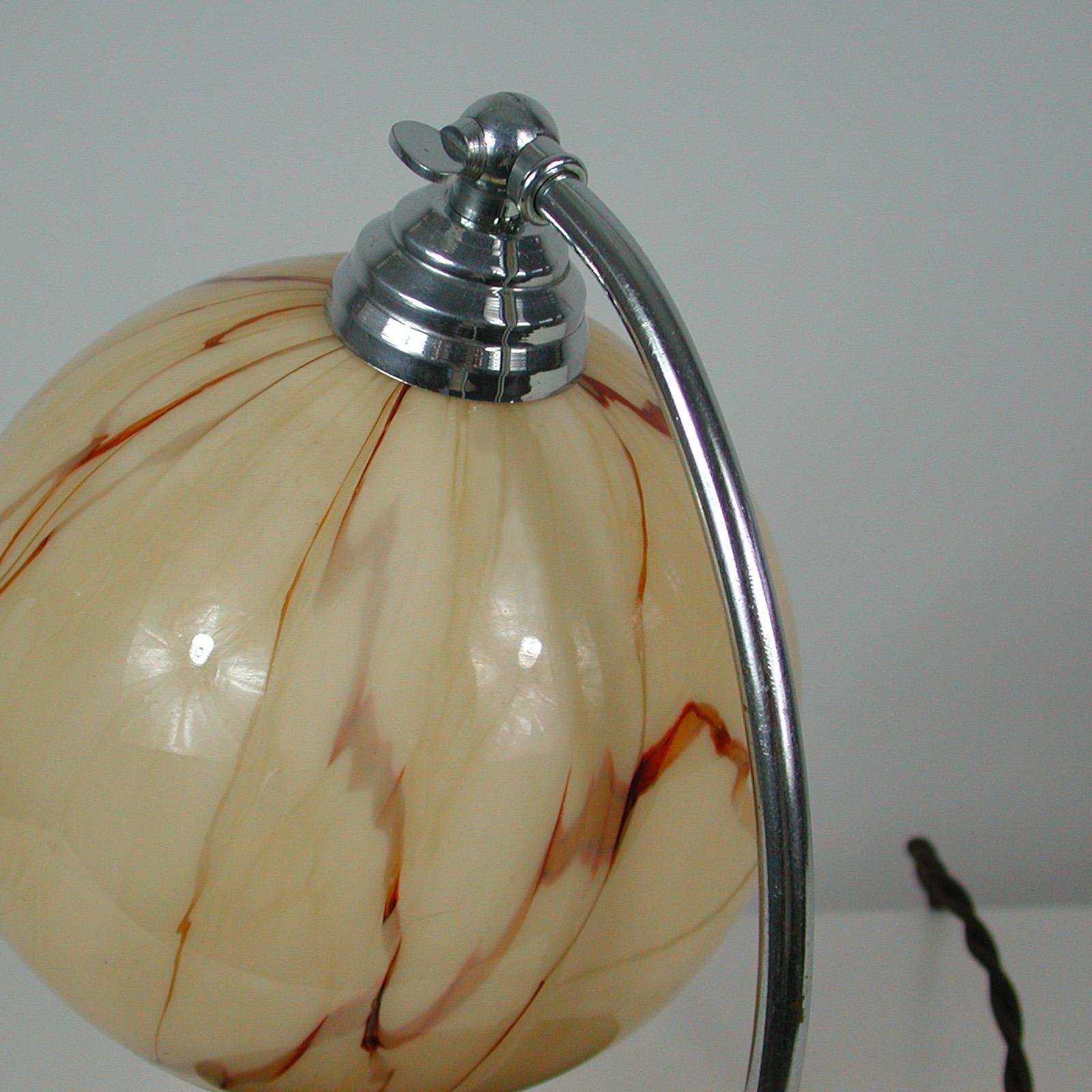 French Walnut, Chrome and Opaline Glas Table Lamp, 1930s For Sale 1