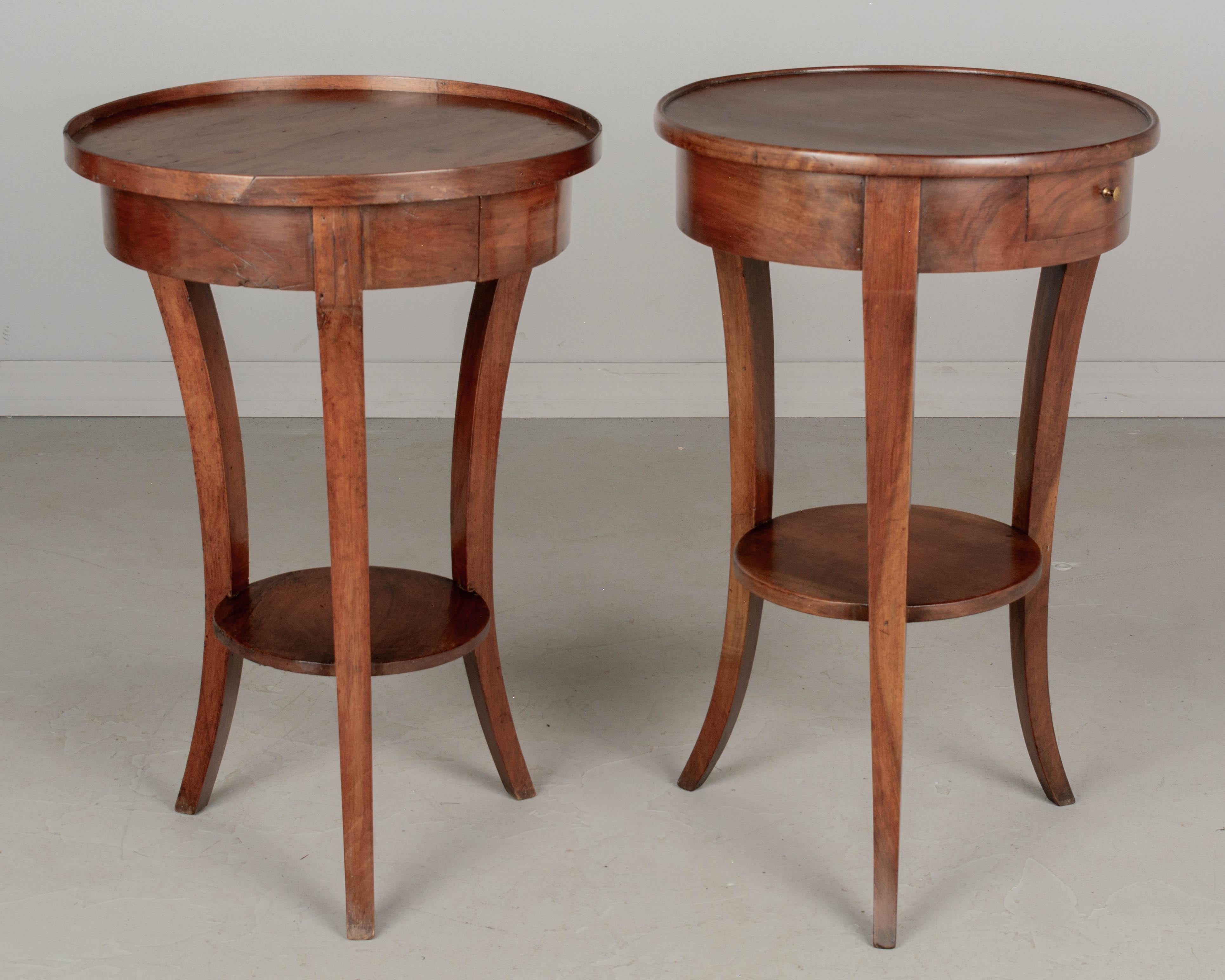 Hand-Crafted French Walnut Circular Side Tables, Set of 2 For Sale