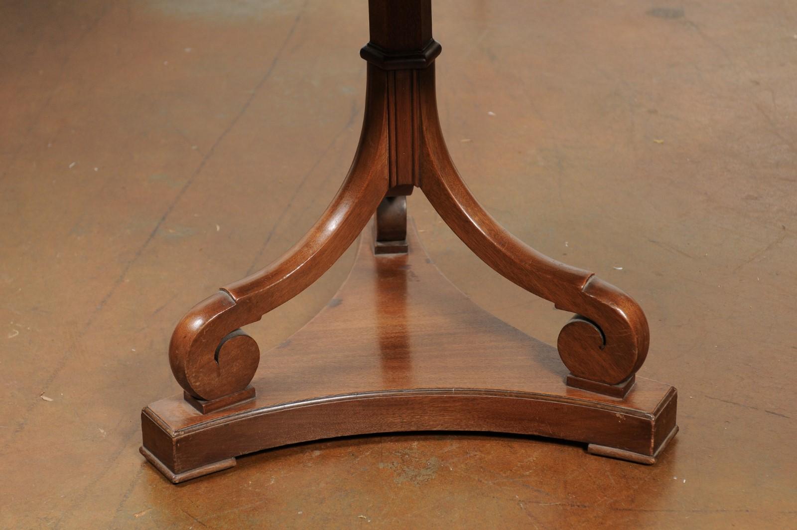 19th Century French Walnut Clover Leaf Accent Table with Scrolling Base and Tooled Leather