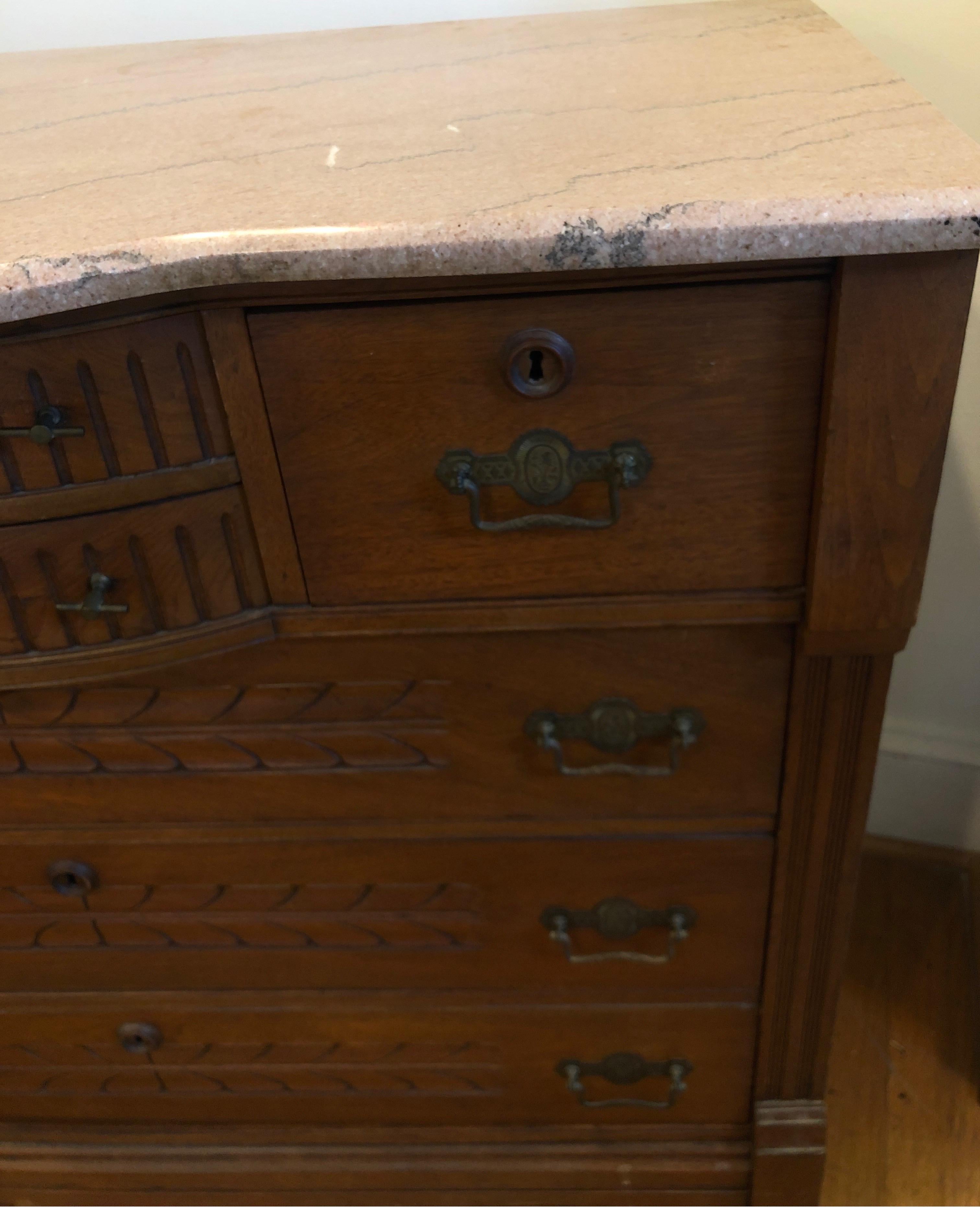 French Walnut Commode or Chest of Drawers w/ Marble Top 5