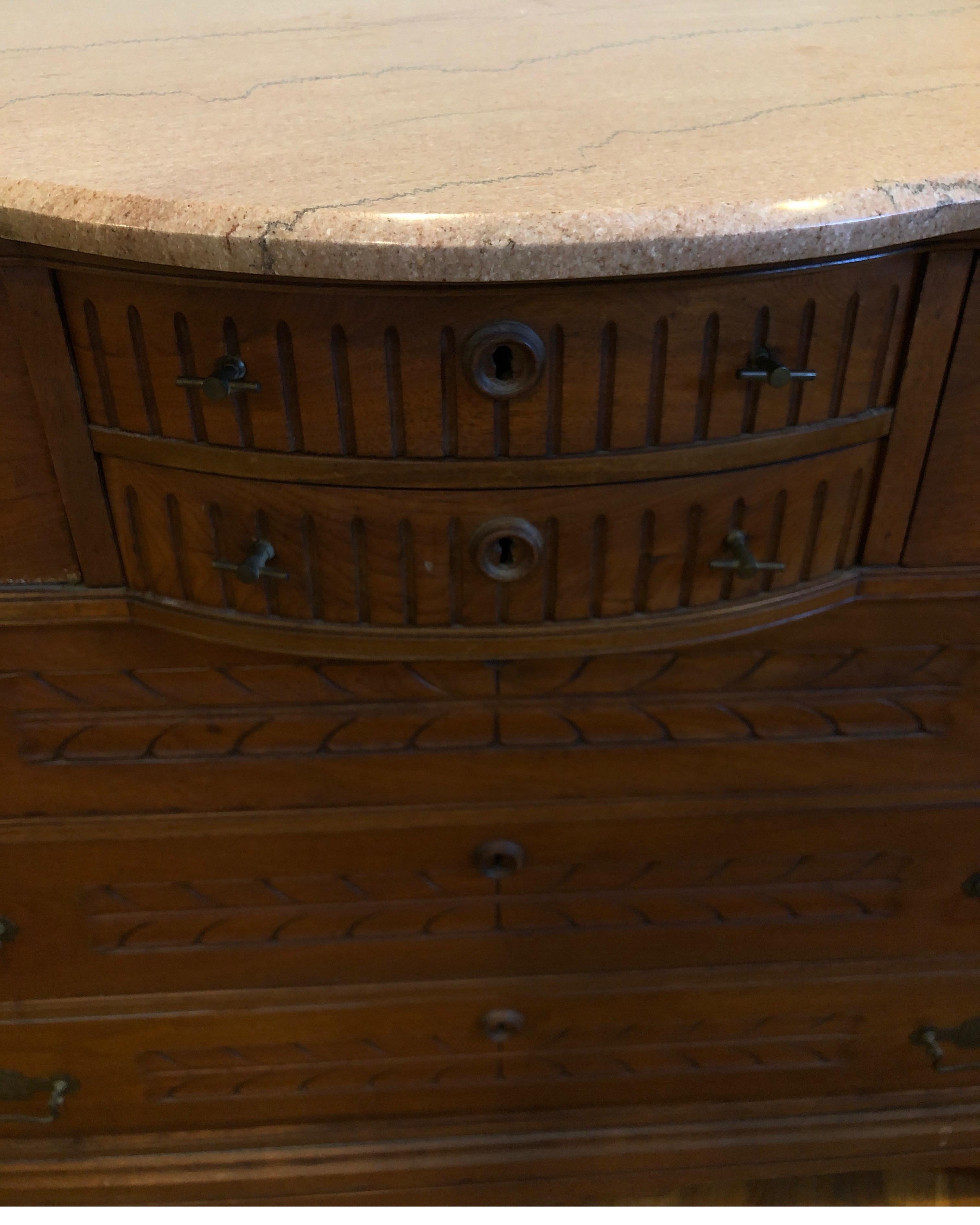 French Walnut Commode or Chest of Drawers w/ Marble Top 4