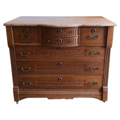 French Walnut Commode or Chest of Drawers w/ Marble Top