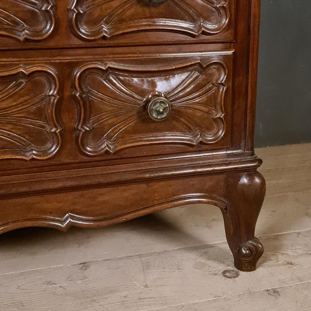 19th Century French Walnut Commode with Marble Top For Sale