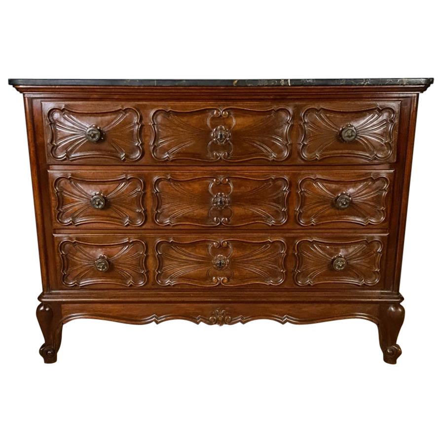 French Walnut Commode with Marble Top
