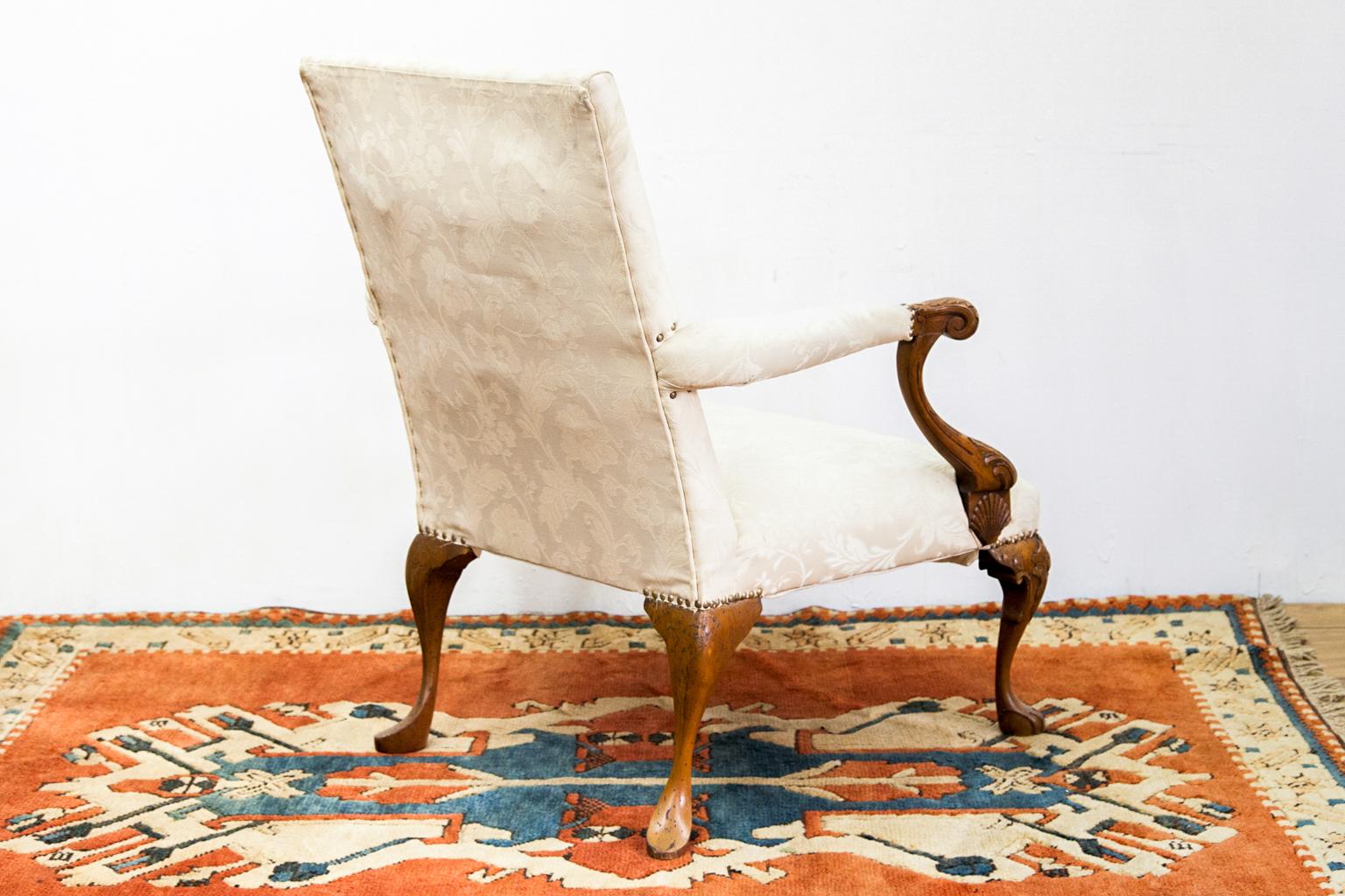 French Walnut Damask Armchair For Sale 4