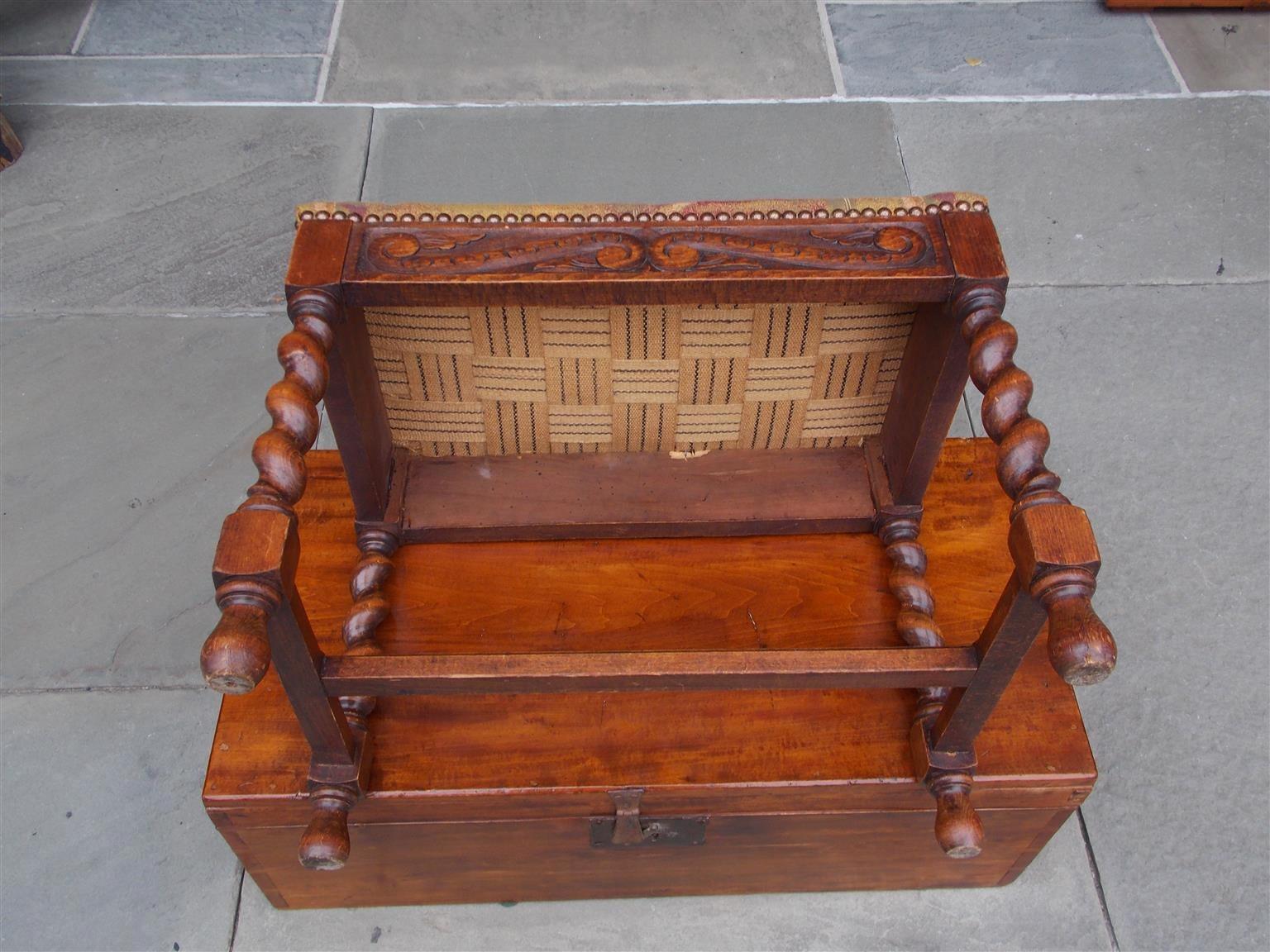 French Walnut Decorative Carved Upholstered Stool with Barley Twist Legs, C 1850 For Sale 5