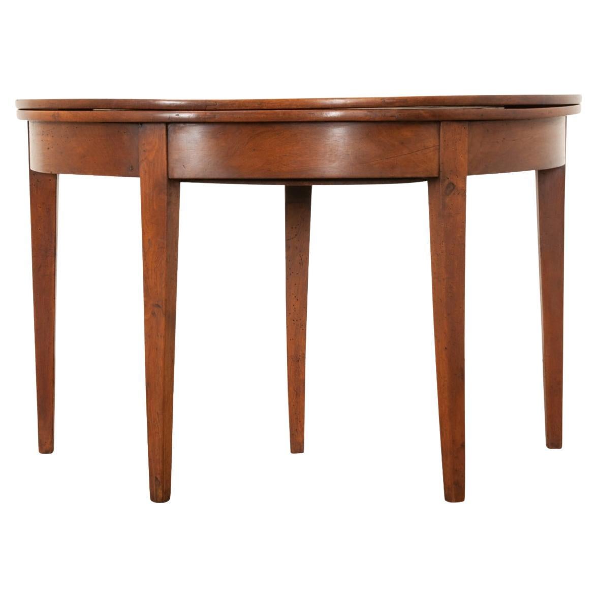 French Walnut Demilune Console Game Table