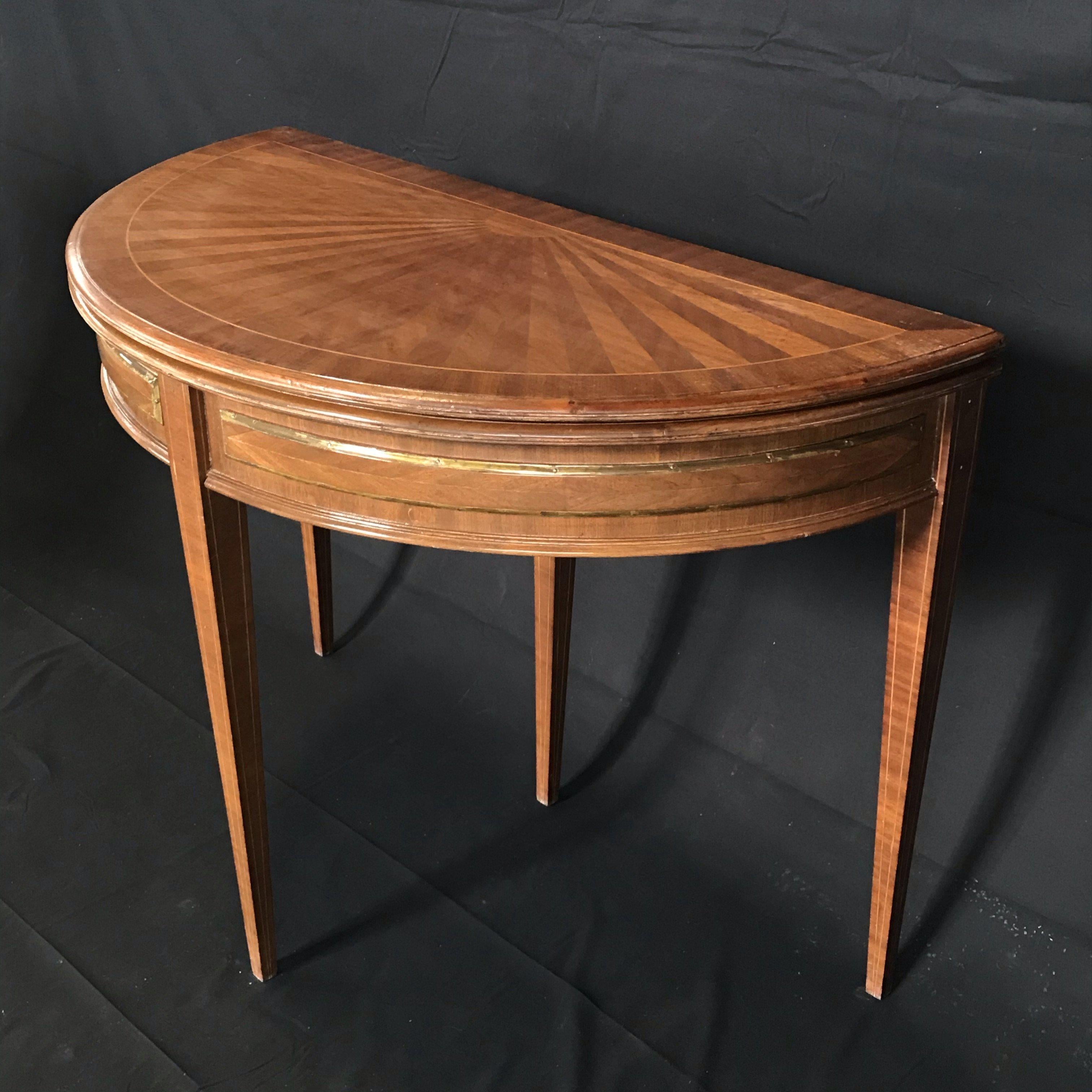 French Walnut Demilune Table Round Table with Leather Top 6