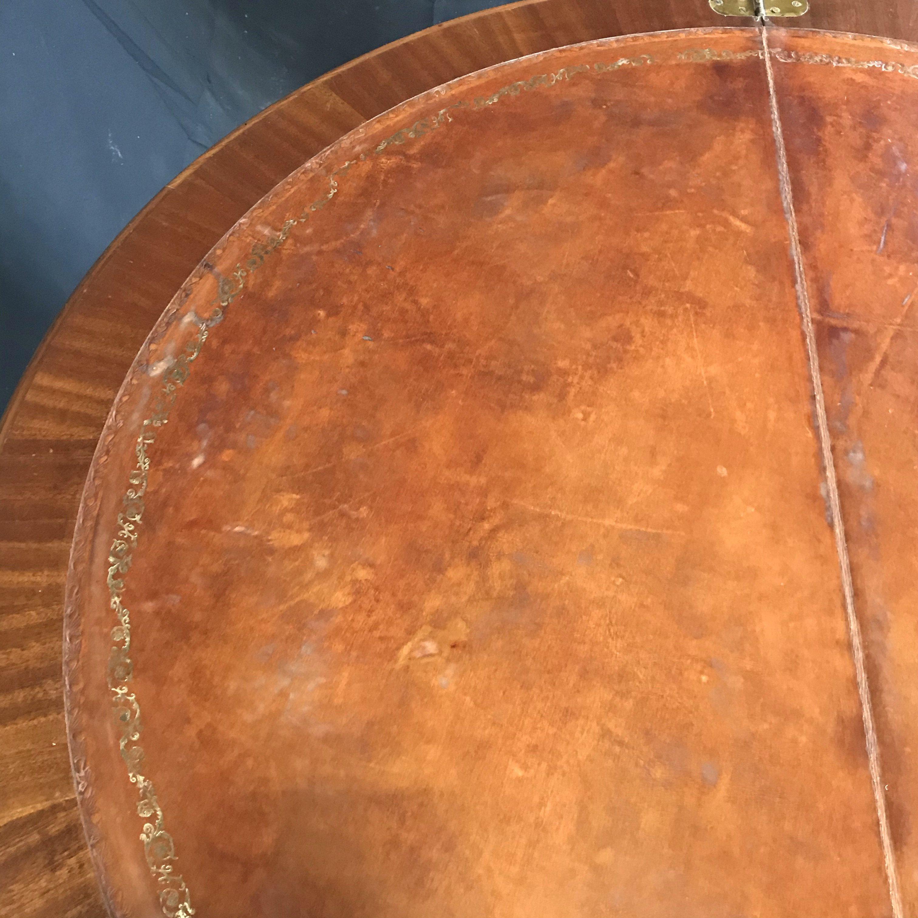 French Walnut Demilune Table Round Table with Leather Top 7