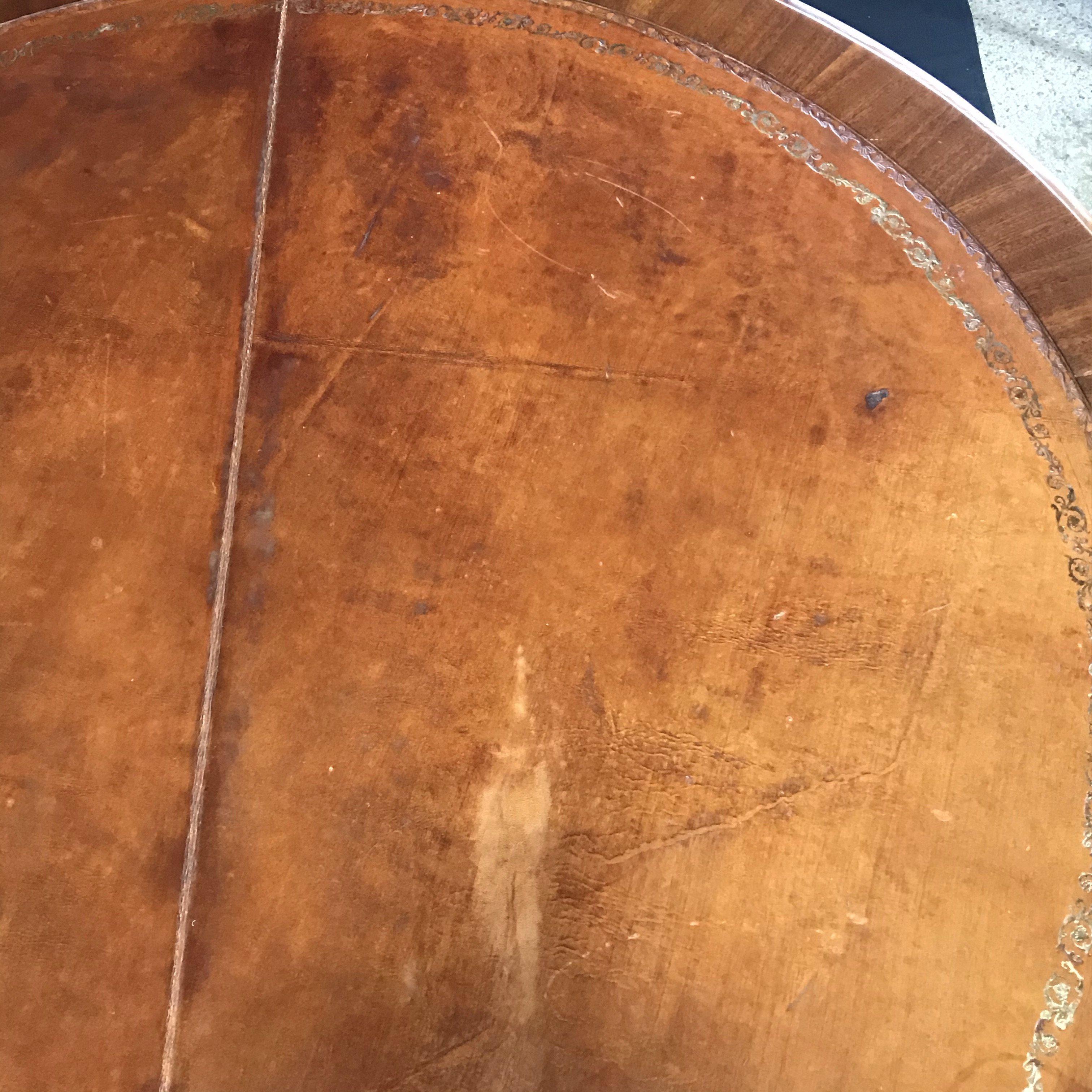 French Walnut Demilune Table Round Table with Leather Top 8