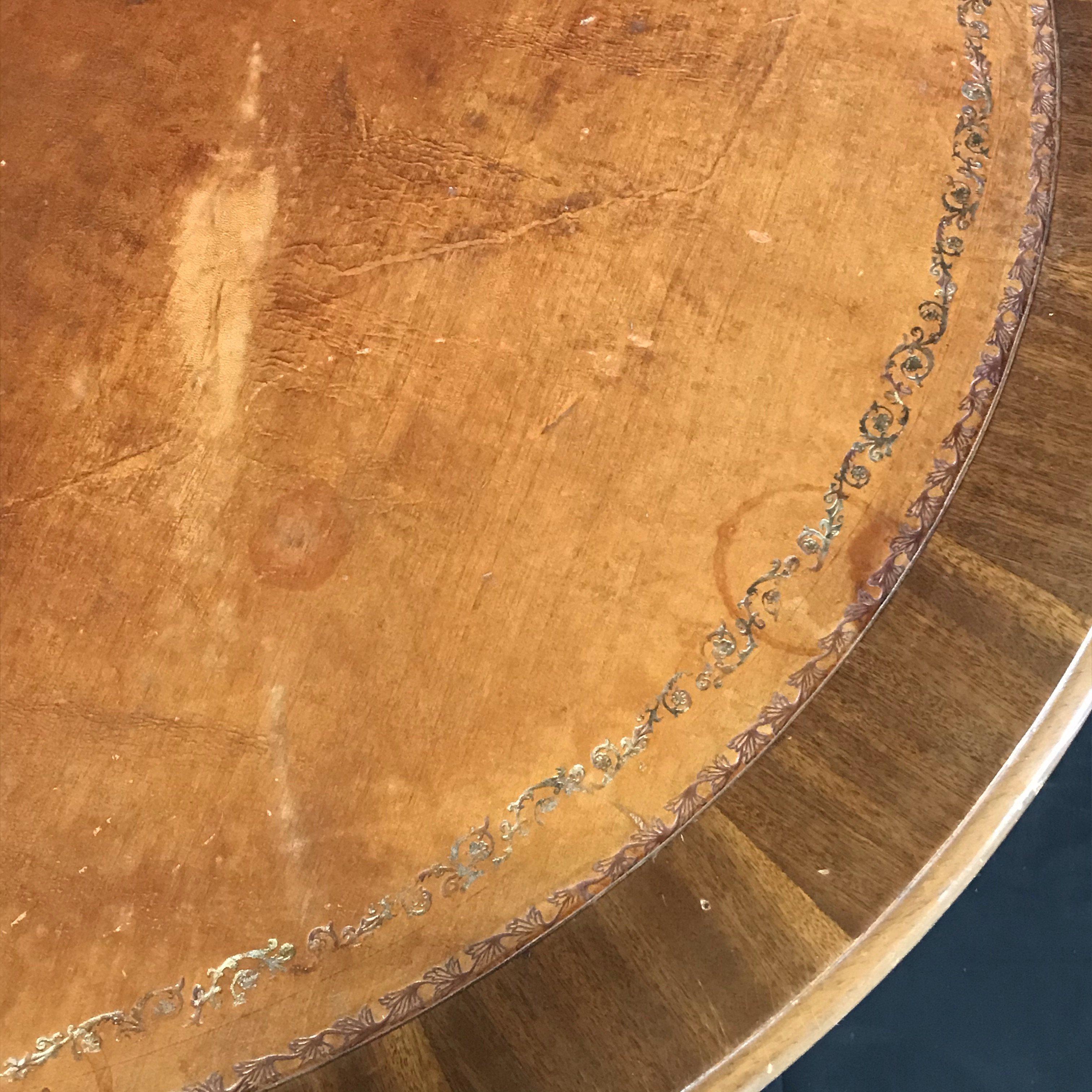 French Walnut Demilune Table Round Table with Leather Top 9
