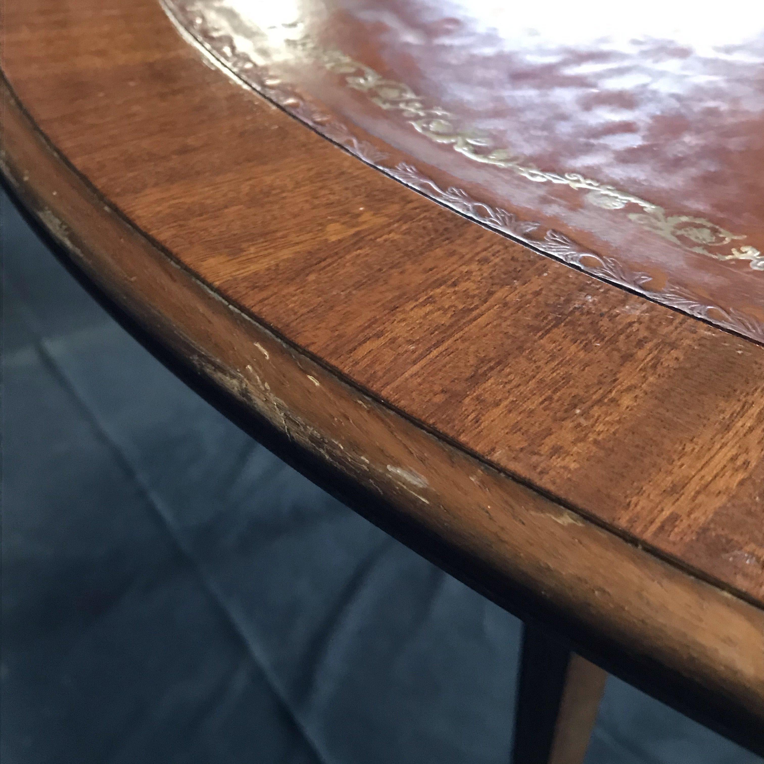 French Walnut Demilune Table Round Table with Leather Top 10